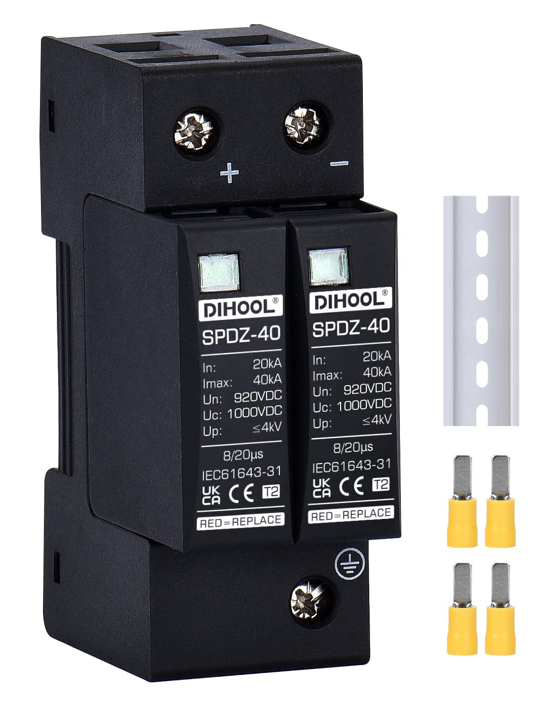 DIHOOL Solar DC Überspannungsschutz PV,typ 2 40KA 1000V blitzschutz,spannungsschutz Surge Protector DC 1000V 2P 40KA Angebot bei HelloDeals