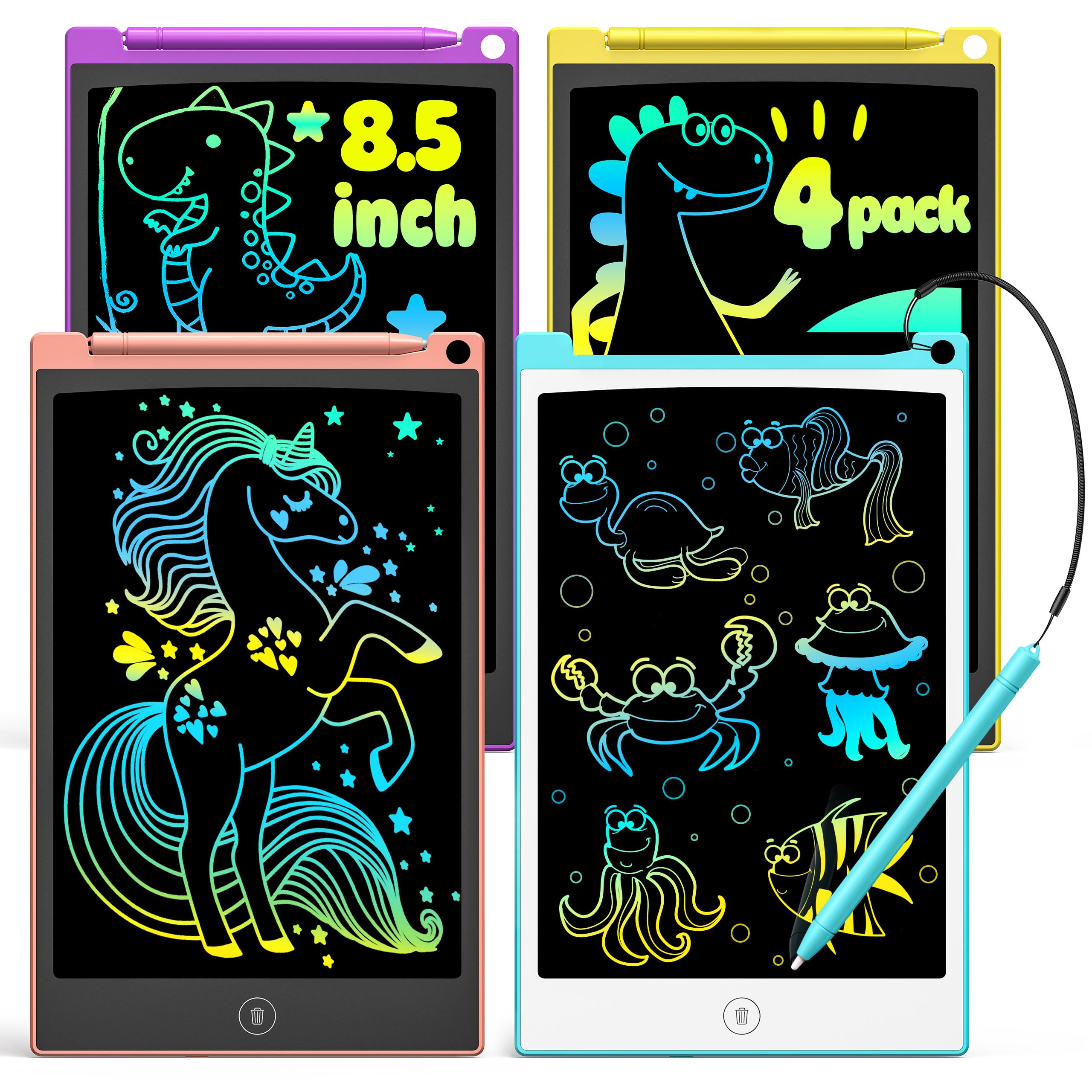 TECJOE LCD Schreibtafel 4 Pack, 8.5 Zoll Tablet für Kinder und Erwachsene, Löschbarer, Wiederverwendbarer Schreib-Zeichenblock, mit Abschließbar Löschen-Taste (Blau+Rosa+Gelb+Lila), H10A Angebot bei HelloDeals