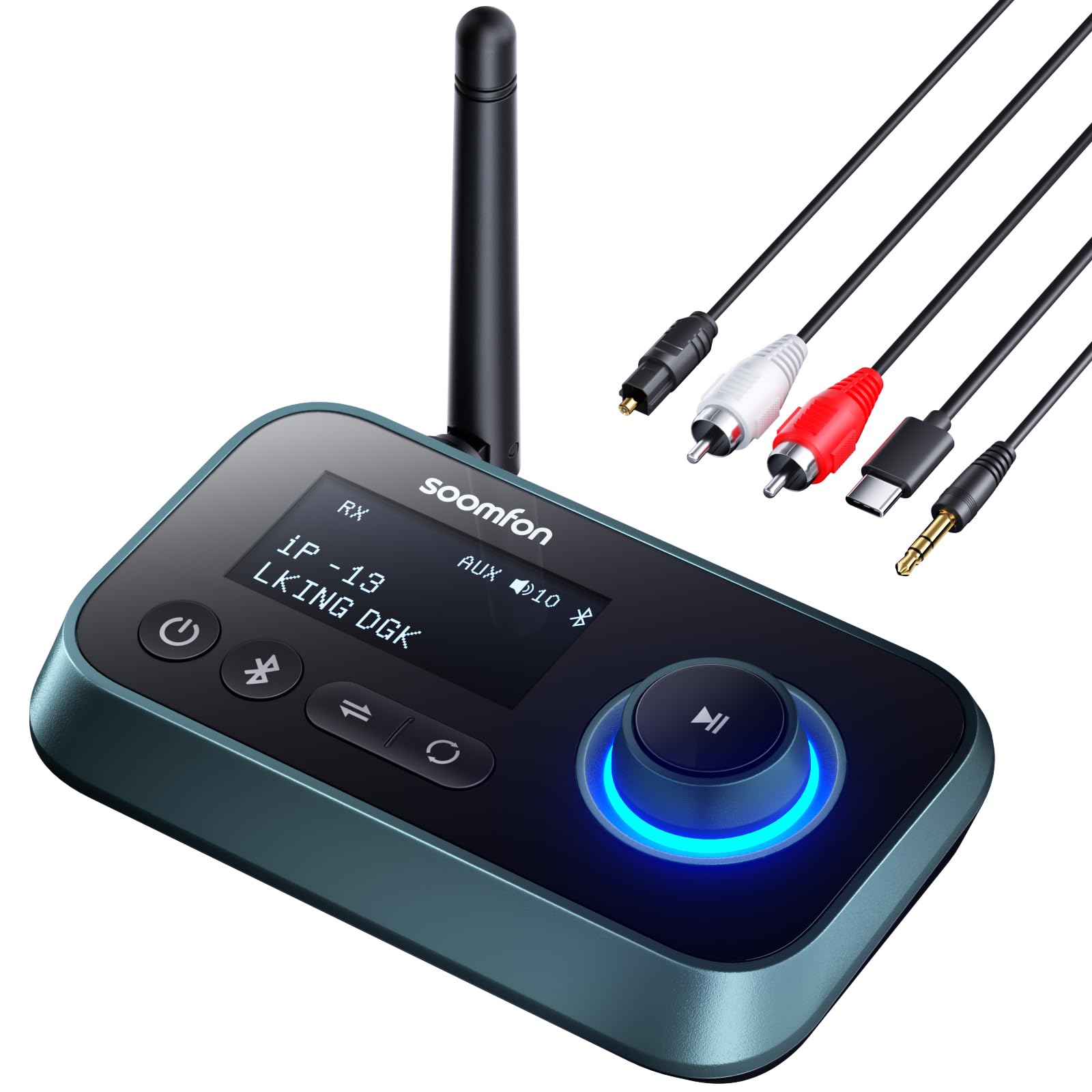 3-in-1 Bluetooth 5.0 Sender Empfänger für 2 Kopfhörer, SOOMFON Bluetooth Adapter Audio für TV PC Stereoanlage, Low Latency BT Transmitter Receiver mit Lautstärkeregelung, Aux/RCA/Optisch Angebot bei HelloDeals