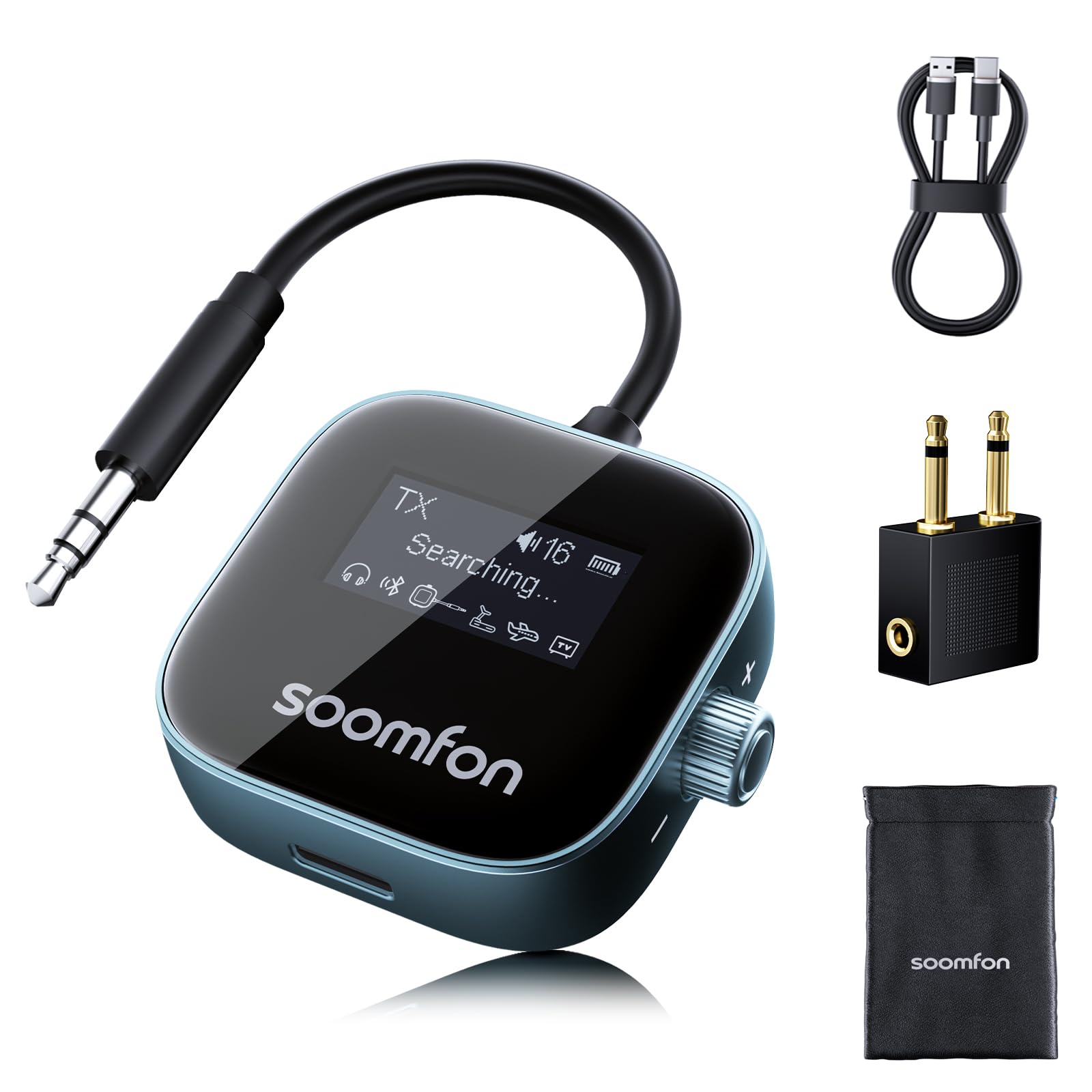SOOMFON 2-in-1 Bluetooth 5.3 Sender Empfänger Klinke, Bluetooth Adapter Flugzeug mit Display und Akku, 3.5mm BT Transmitter Splitter für 2 Kopfhörer wie Airpods, für TV, Fitness & Stereoanlage Angebot bei HelloDeals