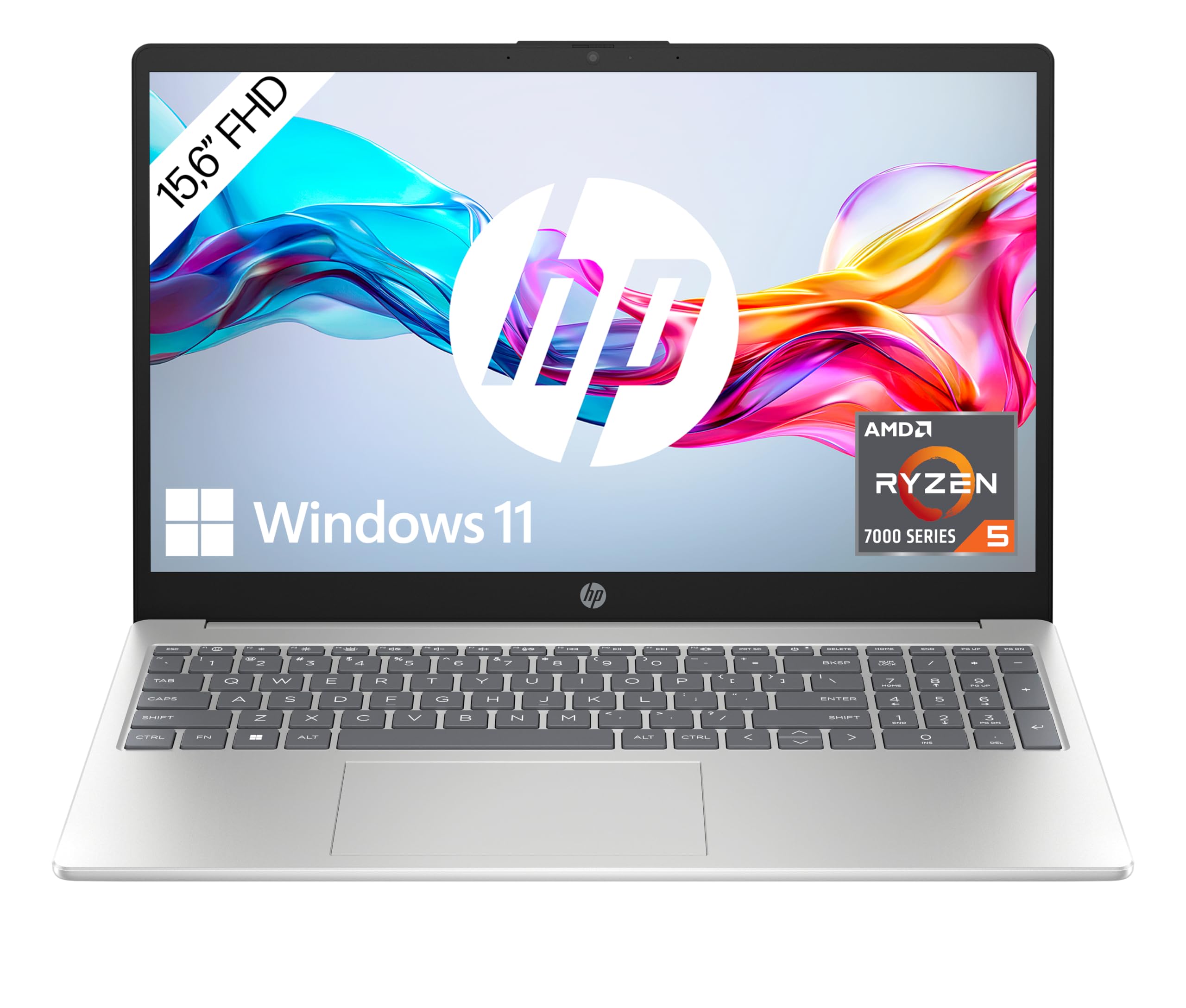 HP Laptop, 15,6 Zoll (39,6 cm) FHD IPS Display, AMD Ryzen 5 7520U, 16 GB RAM, 512 GB SSD, AMD Radeon-Grafik, Windows 11 Home, QWERTZ Tastatur, silber, mit HP Fast Charge Angebot bei HelloDeals
