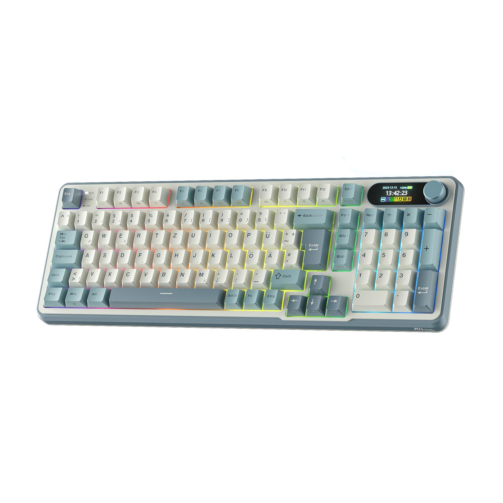 RK ROYAL KLUDGE S98 DE Mechanische Tastatur mit Smart Display & Knopf, Top Mount 96% Kabellose Mechanische Tastatur BT/2.4G/USB-C, Hot-Swap-fähige, Software-Unterstützung, 98 Tasten, QWERTZ Lineare Schalter Himmelblau Angebot bei HelloDeals