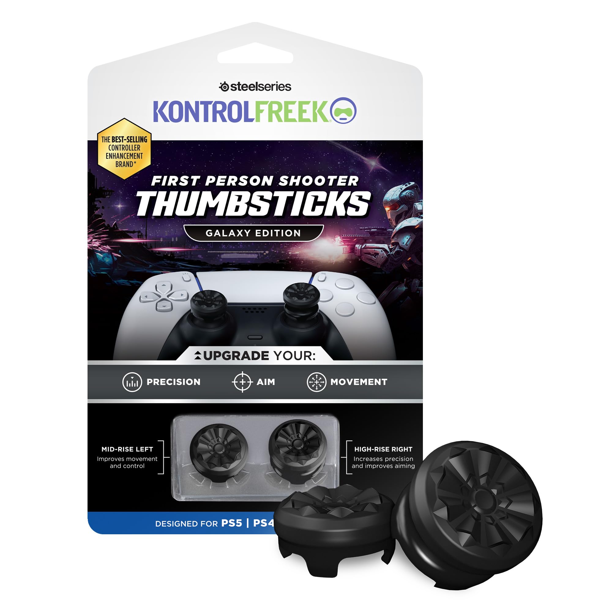 KontrolFreek FPS Freek Galaxy Black für Playstation 4 (PS4) und Playstation 5 (PS5) - Performance Thumbsticks - 1 High-Rise, 1 Mid-Rise - Schwarz 2025 edition Angebot bei HelloDeals