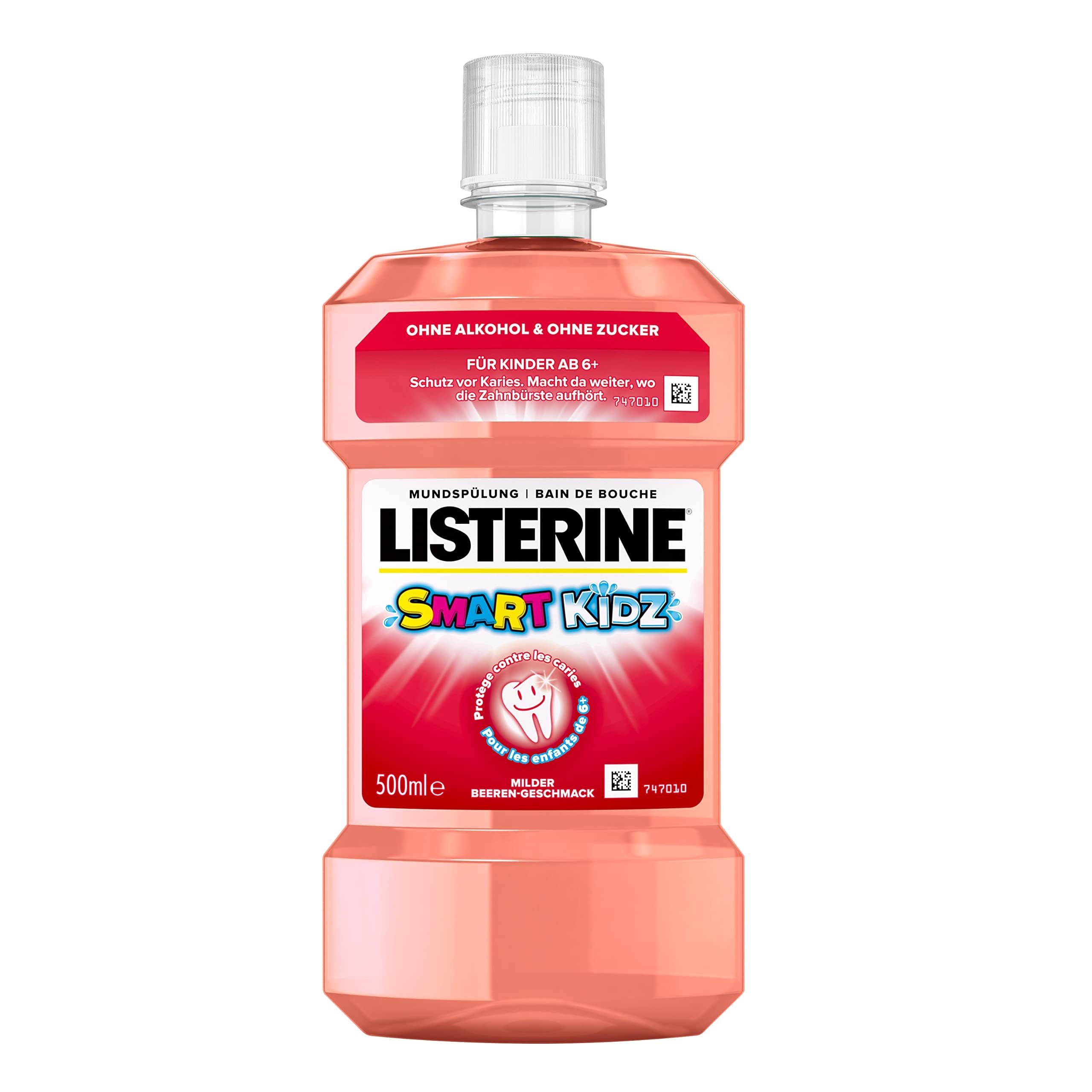 LISTERINE Smart Kidz Mild Berry 500 ml, antibakterielle Kinder Mundspülung ohne Alkohol und ohne Zucker, Mundwasser schützt vor Karies, geeignet für Kinder ab 6 Jahren Smart Kidz (500 ml) 500 ml (1er Pack) Angebot bei HelloDeals