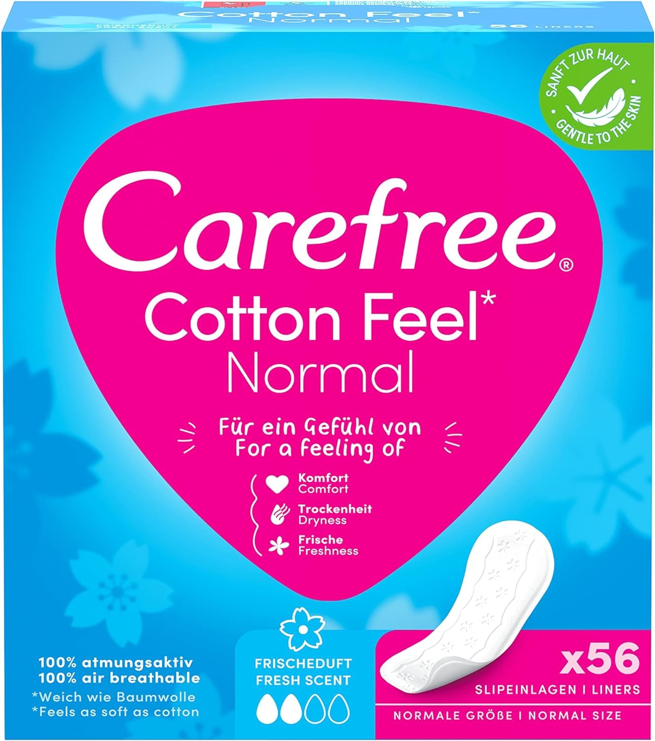 Carefree Slipeinlagen Cotton Feel Normal mit Frischeduft, besonders sanft zur Haut für einen weichen Tragegefühl, Ihre gute Passform passt sich den Körperbewegungen an, 56 Stück 56 Stück (1er pack) Angebot bei HelloDeals