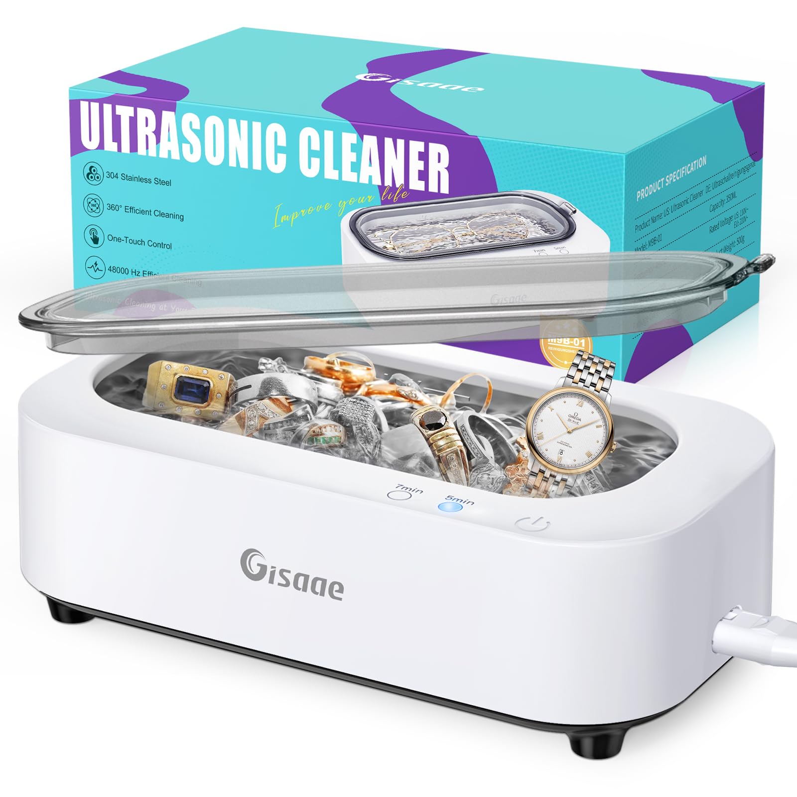 Ultraschallreinigungsgerät Brille 48000Hz Brillenreinigungsgerät Mit 2 Modi Ultraschallgerät 350ml Ultraschallreiniger für Zahnprothesen Schmuck Ultrasonic Cleaner 350ml Weiß Angebot bei HelloDeals