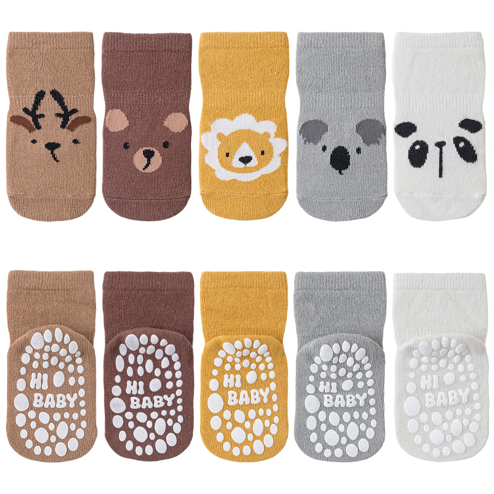Stoppersocken Kinder Baby, 5 Paar ABS Atmungsaktiv Antirutschsocken Kinder, Krabbelsocken Baby Baumwolle, Jungen und Mädchen Crew Socken mit Tiere 1-3 Jahre Tiere Angebot bei HelloDeals