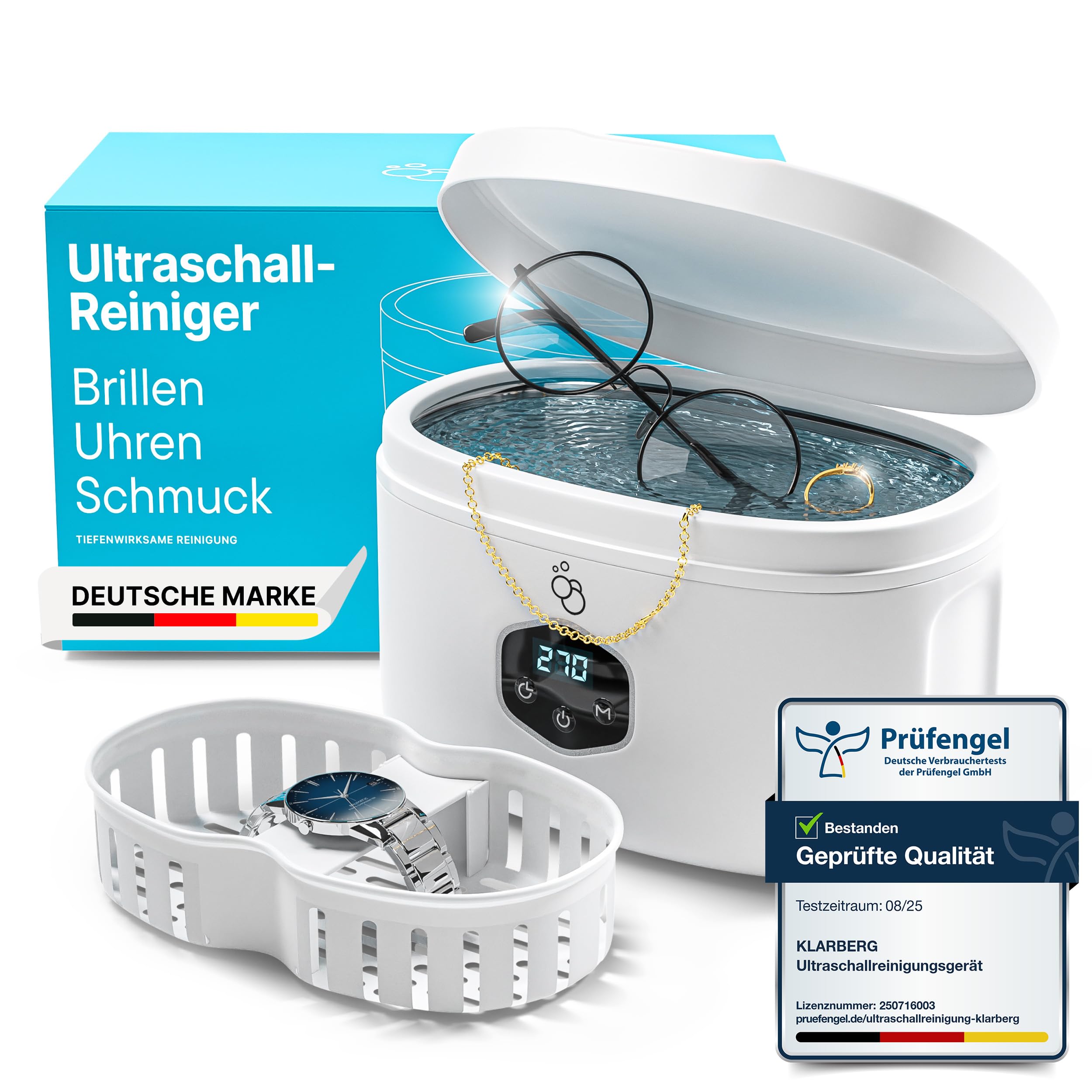 KLARBERG® Ultraschallreinigungsgerät Brille, Schmuck uvm. I Ultraschallreiniger I Ultraschallbad für eine Tiefenreinigung I ultrasonic cleaner, Brillenreinigungsgerät (600ml) Angebot bei HelloDeals