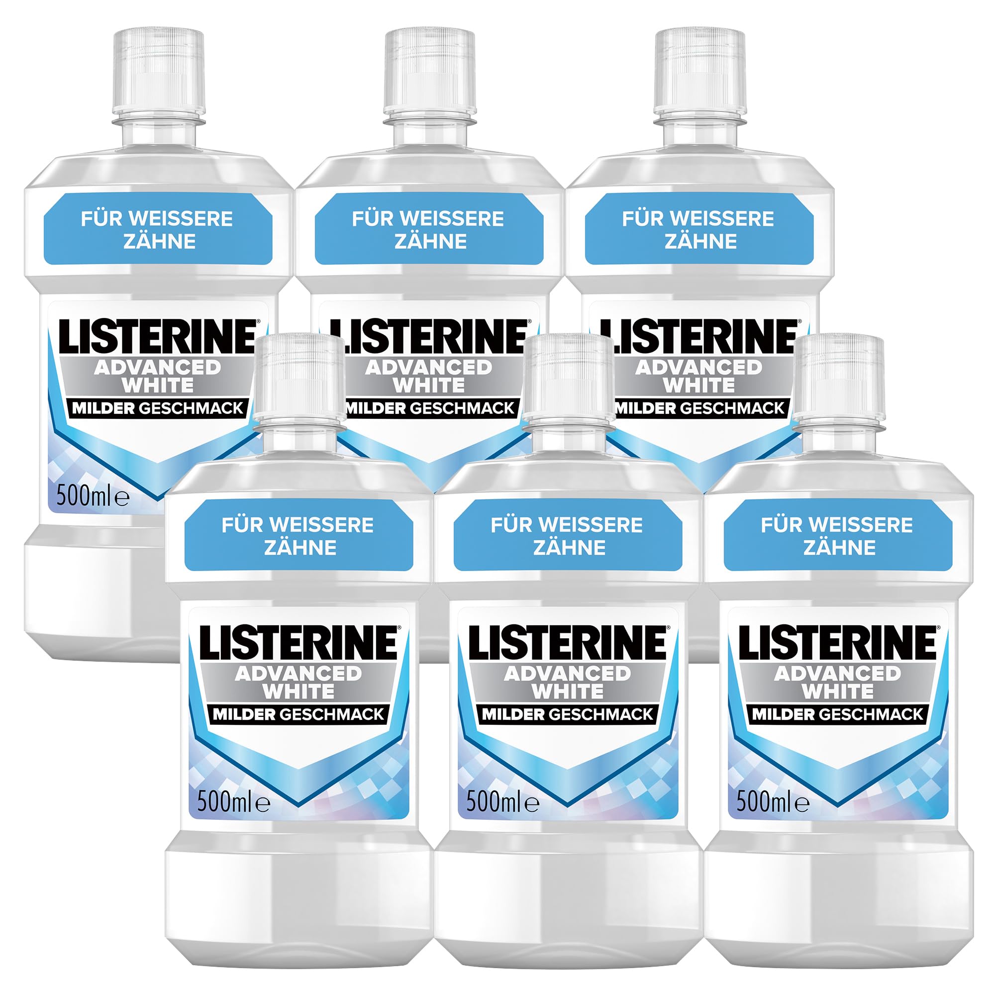 Listerine Advanced White milder Geschmack (6 x 500 ml), Mundspülung zur Entfernung hartnäckiger Zahnverfärbungen, für weißere Zähne in nur 1 Woche 6 x 500 ml 500 ml (6er Pack) Angebot bei HelloDeals