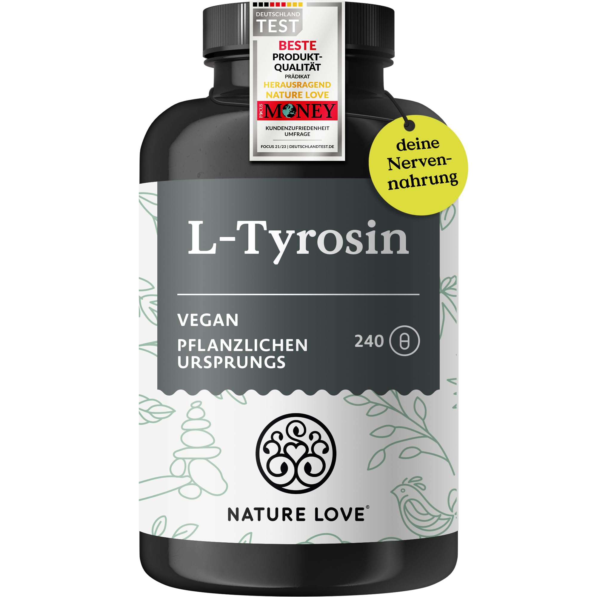 Nature Love L-Tyrosin 240 vegane Kapseln - 1000 mg pro Tagesdosis - 4 Monate Reichweite - aus Fermentation, laborgeprüft und in Deutschland produziert - ohne unerwünschte Zusätze Angebot bei HelloDeals