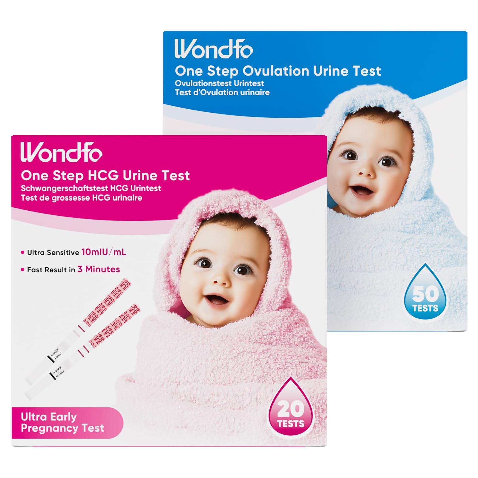 Wondfo Schwangerschaftstest Frühtest Ovulationstest Eisprung Test Fruchtbarkeitstest Combo-Test für Frauen Kinderwunsch 50 Ovulation Test 20 Pregnancy Test Angebot bei HelloDeals