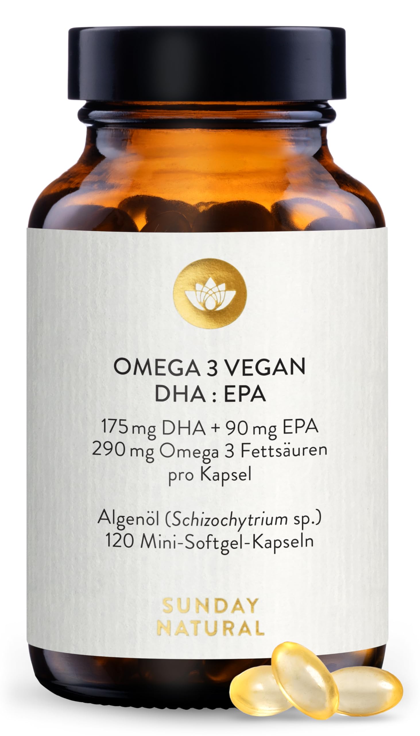 SUNDAY NATURAL® Omega 3 Vegan - 120 Softgel Kapseln - 1.000 mg Algenöl pro Tagesdosis: 350 mg DHA und 180 mg EPA - Leicht schluckbare Omega 3 Kapseln hochdosiert - Laborgeprüft Angebot bei HelloDeals