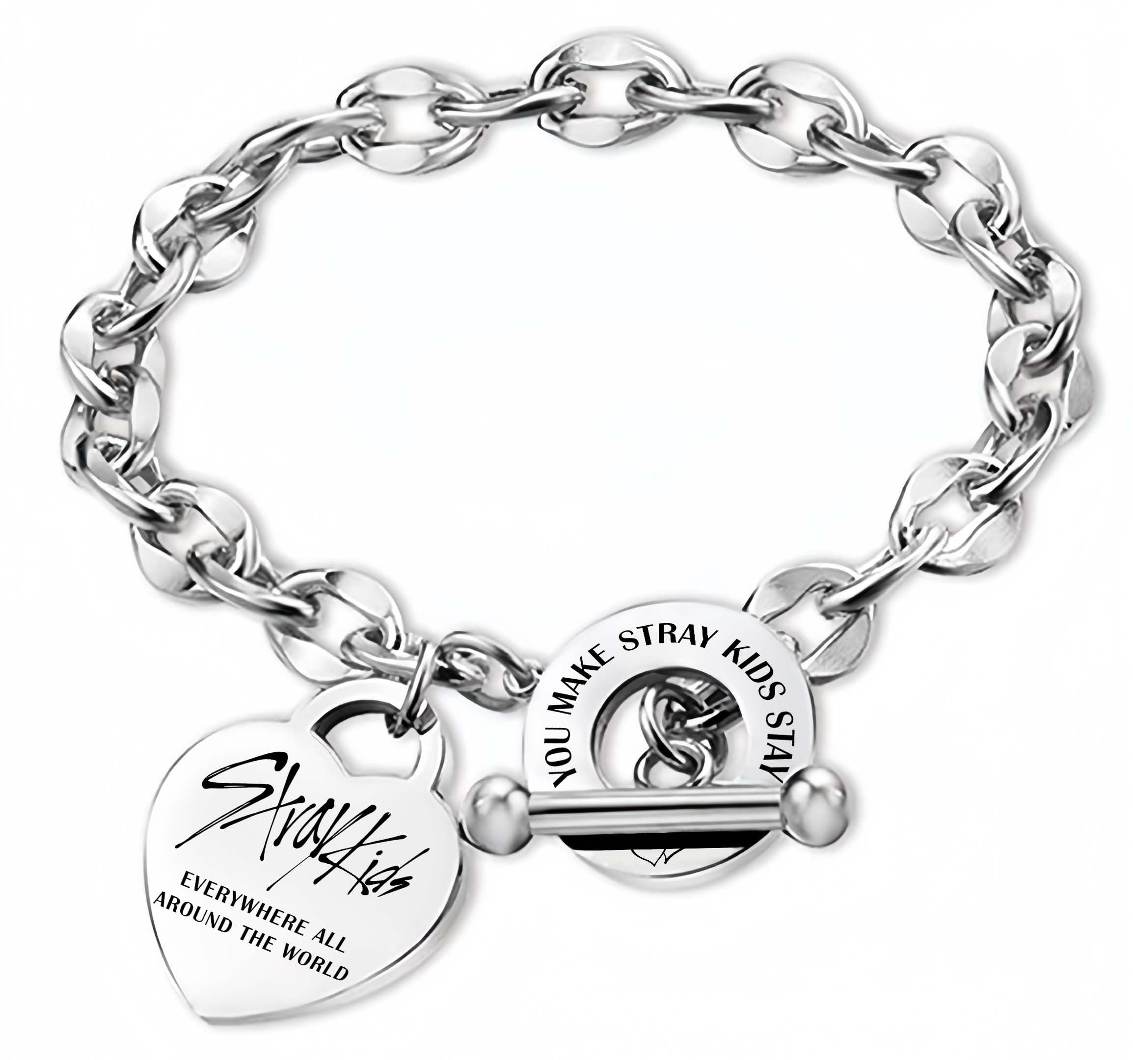 Edelstahl Armband, Unisex Silber Bracelet, Herz Anhänger Armbänder mit 1 3D Aufkleber und 2 Photocard, Kpop Fanartikel SK Angebot bei HelloDeals