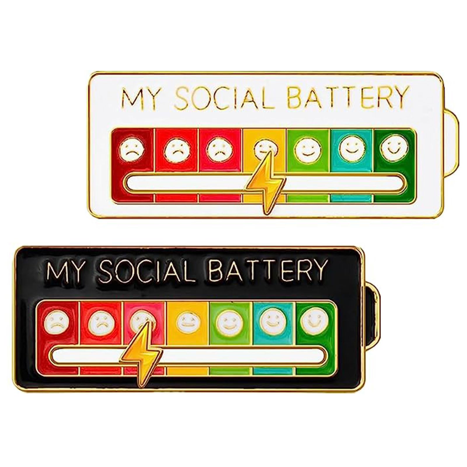Social Battery Pin, 2 Stück Lustige Brosche für Soziale Stimmung für 7 Tage, Interaktive Stimmungsnadeln, Soziale Batterie Emaille Pins Abzeichen Pin Nette Brosche Pins Schmuck(Weiß und Schwarz) Angebot bei HelloDeals