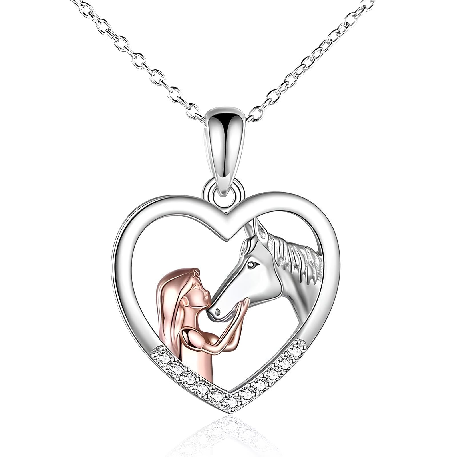 Silber Herz Anhänger, Pferd Halskette, Pferde Schmuck, Halskette Geschenke für Freundin Mutter Angebot bei HelloDeals