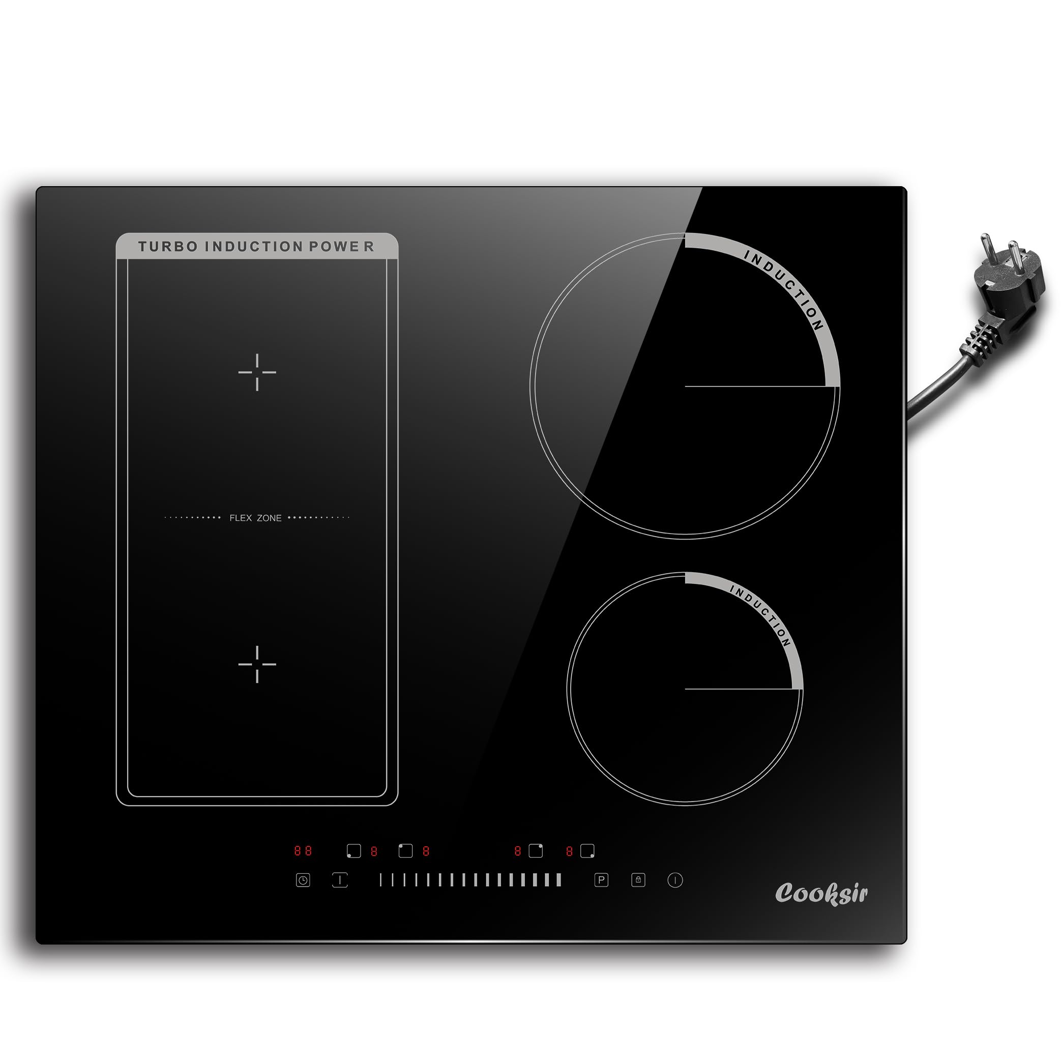 Induktionskochfeld 4 Platten mit Stecker, Kochfeld Autark, Einbau 59cm, 3500W, Kombizone für Grill, Slider-Touch-Steuerung, Schwarze Keramikglasplatte, 220V, 50Hz, 16A Steckerdose 4-Platten Mit Flexzone und Stecker Angebot bei HelloDeals
