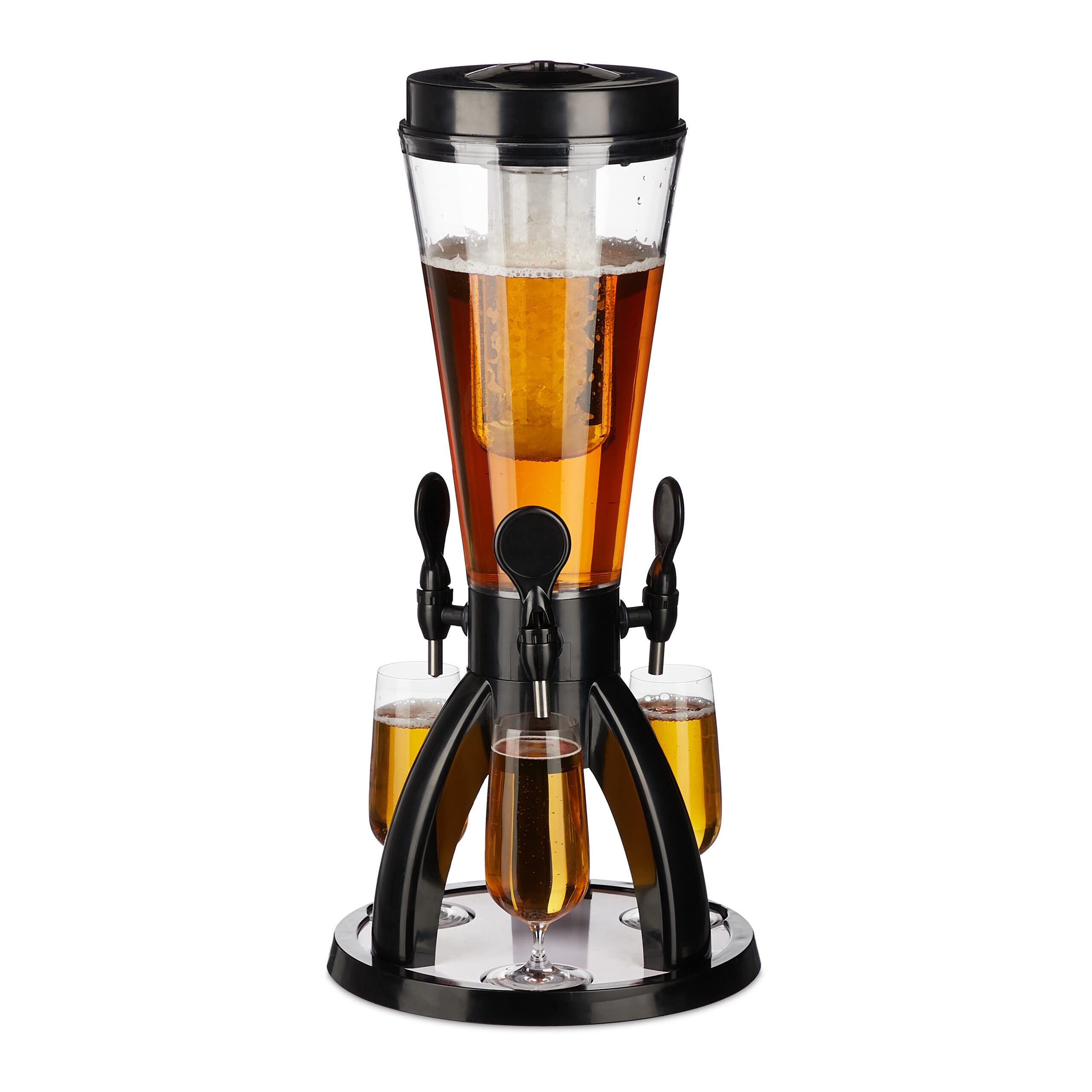 Relaxdays Biersäule mit 3 Zapfhähnen, 4 l, Getränkespender mit Kühlung, Biertower Garten, Zapfsäule, transparent/schwarz Angebot bei HelloDeals