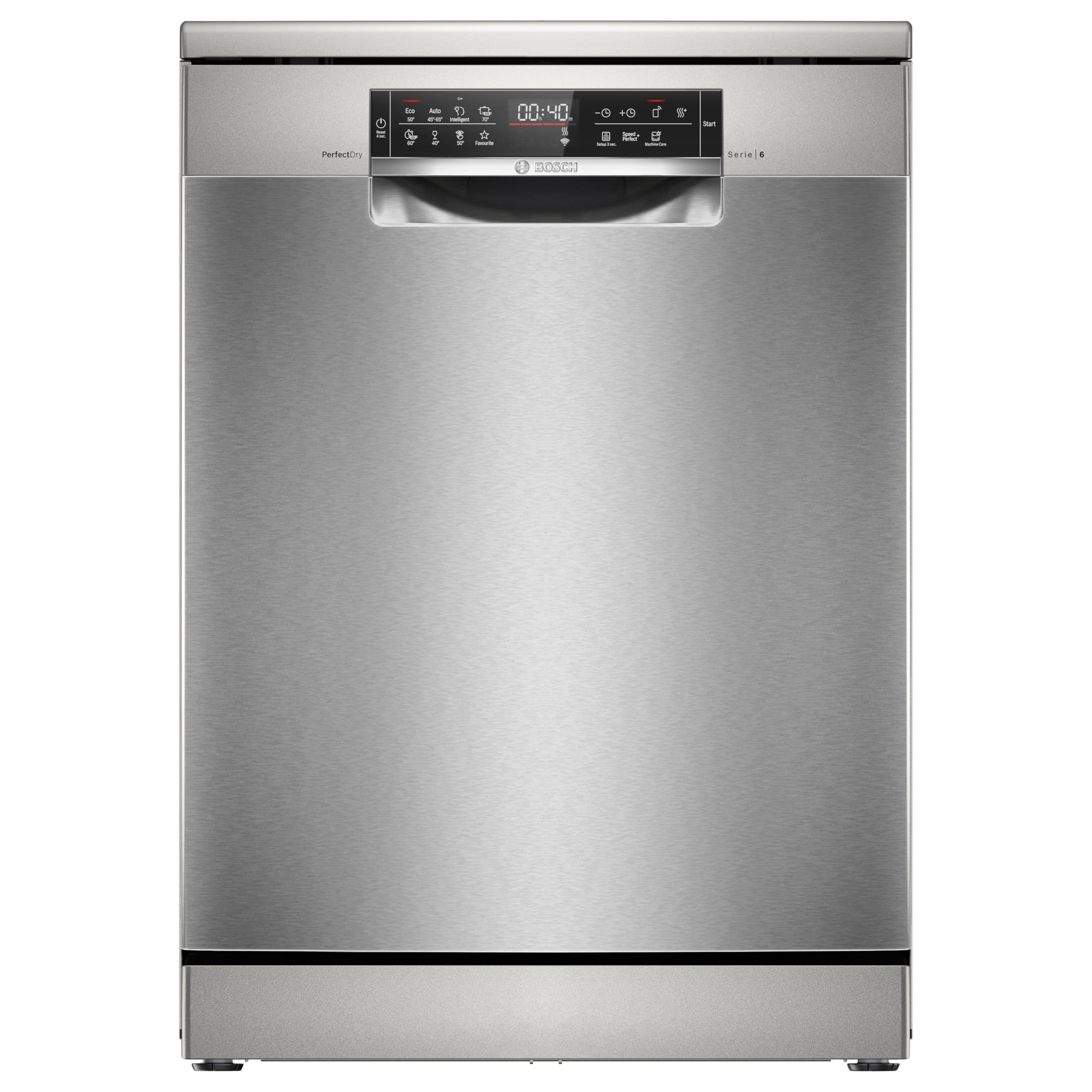 BOSCH SMS6ZCI16E Stand-Geschirrspüler Serie 6, Freistehende Spülmaschine mit Besteckschublade, 60 cm, Home Connect, Intelligent Programm, RackMatic, Silence Programm, Silver Inox Serie 6 EEK B Besteckschublade Angebot bei HelloDeals