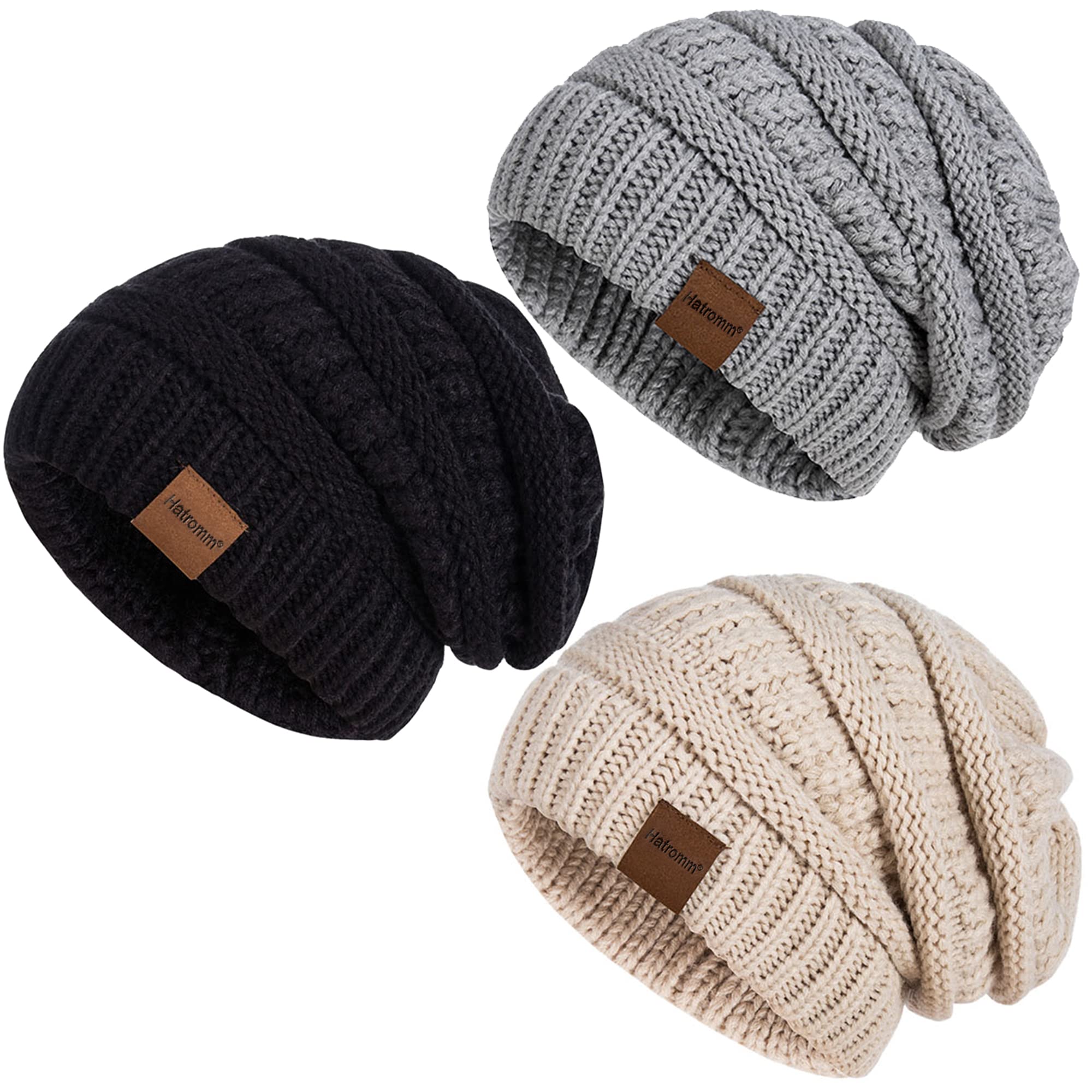 Slouchy Mütze Damen Winter 3 Stück, Beanie Mütze Damen Herren Übergroß Warmer Strick Dick für Kaltes Wetter Schwarz/Dunkelgrau Angebot bei HelloDeals