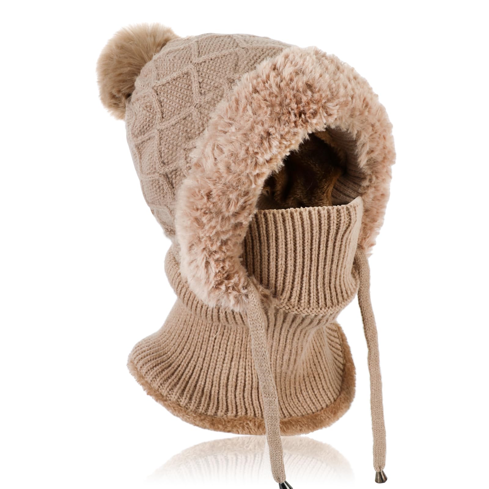 TAGVO Strickmütze Damen Thermo Winter, 3 in 1 Beanie Mütze Warm Strickmütze & Halswärmer Sets, Multifunktional Verstellbar Sturmhaube Gesichtsmaske mit Dickes Fleece gefüttert für Frauen Outdoor Khaki Angebot bei HelloDeals