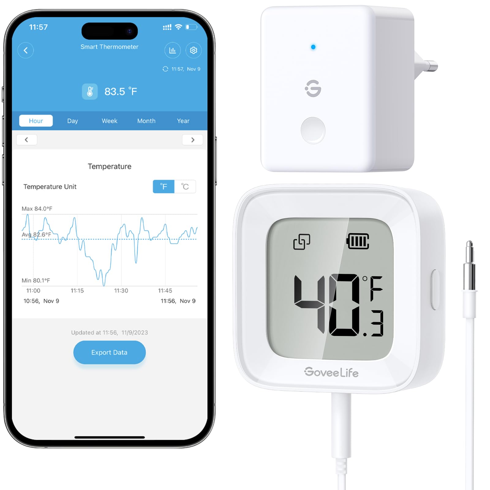 GoveeLife WLAN-Kühlschrankthermometer digital mit Alarm, kabellosem Funk Gefrierschrank Thermometer mit App, LCD-Display, 2 Jahre Datenexport, für Kühlschränke, Gefrierschränke, Aquarium Angebot bei HelloDeals