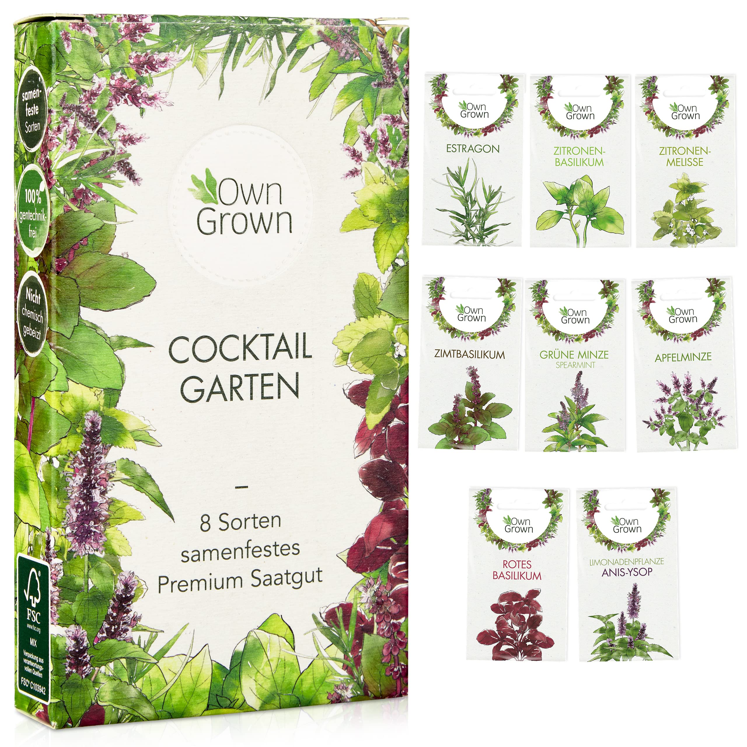 Cocktail Kräuter Samen Set von OwnGrown - 8 Sorten Samen für frische Kräuter Pflanzen auf Fensterbank, Balkon oder im Garten - Zitronenmelisse, Basilikum, Estragon, Minze und mehr Angebot bei HelloDeals