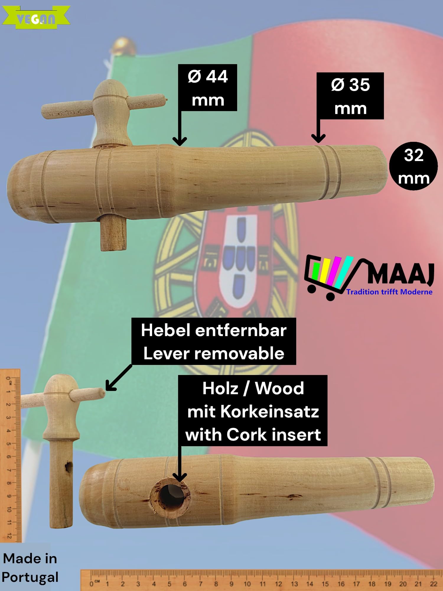 ZAPFHAHN/PIPE/TAP FÜR WEINFÄSSER AUS HOLZ UND KORK VON 1 bis 225 Liter 10 verschiedene Größen - MADE IN PORTUGAL (12059 Jumbo Ø min.=32mm) Angebot bei HelloDeals