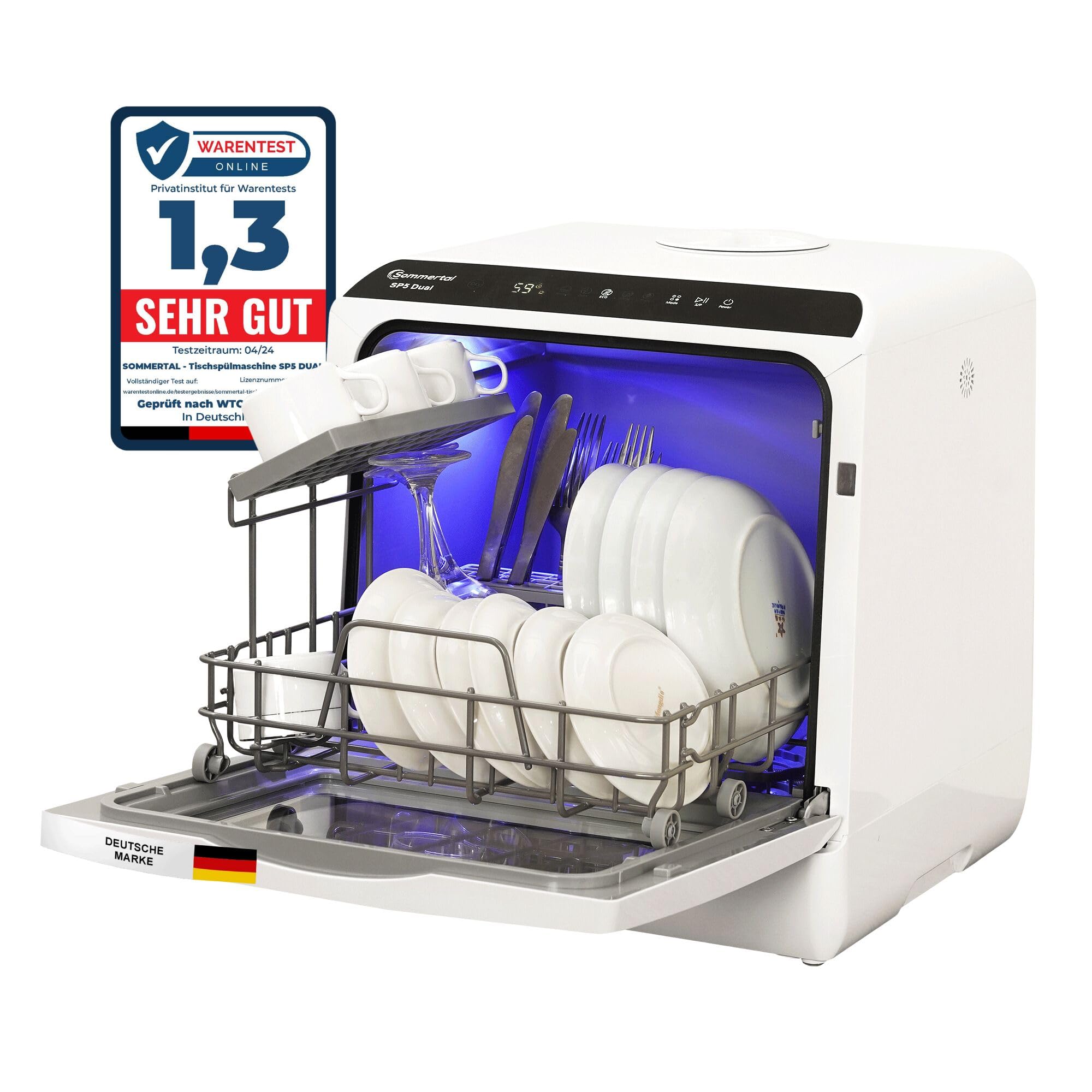 SP5 Dual - Mini Geschirrspüler – Camping Spülmaschine oder Tischspülmaschine bis 4 Gedecke, 5L Tank, 6 Programme, 360° Reinigungsabdeckung, flexible Wasserversorgung Angebot bei HelloDeals