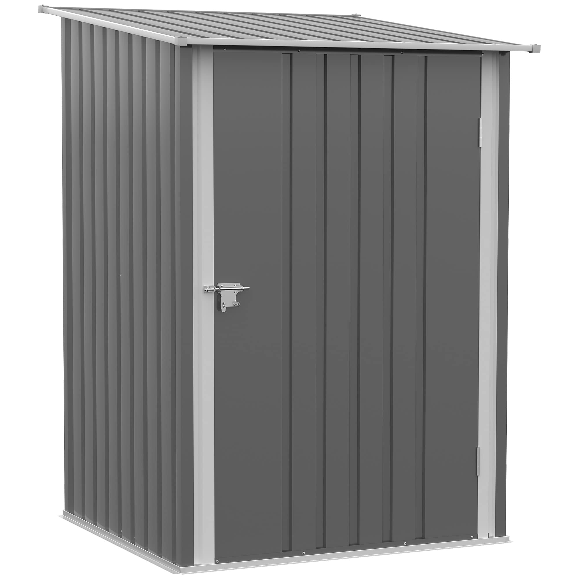Outsunny Metall Gerätehaus 1,6m³ 100x103x160cm Geräteschuppen mit Pultdach Abschließbarer Tür wetterfest Gartenhaus Outdoor Schuppen Schrank für Garten Außenbereich, Grau Angebot bei HelloDeals