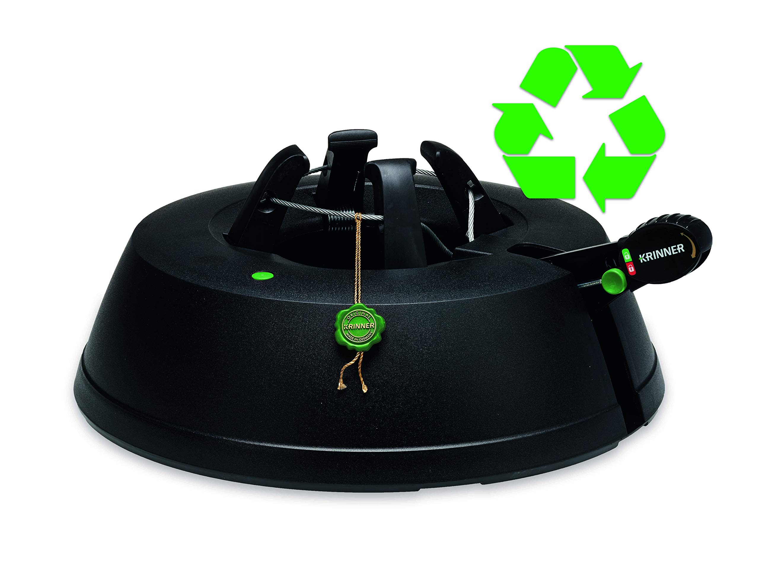 KRINNER® Recycling Weihnachtsbaum Christbaumständer Green Line M Schwarz 36cm inkl. Fußpedal-und Einseiltechnik für Baumhöhe bis 2,5m & 2,5l Wassertank, Made IN Germany 94129 Angebot bei HelloDeals