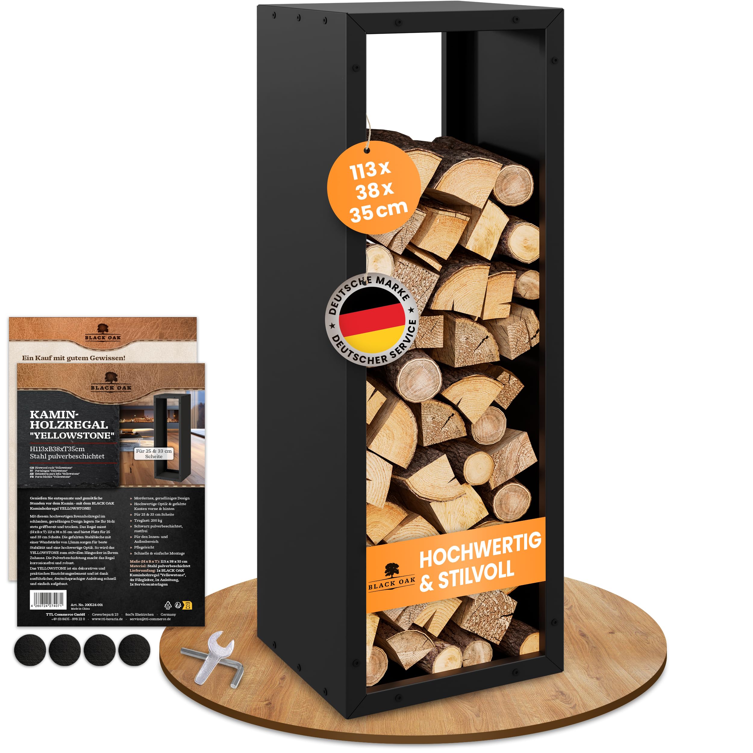BLACK OAK Kaminholzregal YELLOWSTONE 113x38x35cm schwarz - für innen und außen bis 200 kg Holz - Metall Stahl Ständer pulverbeschichtet rostfrei Brennholzregal Holzregal Yellowstone Kaminholzregal Angebot bei HelloDeals