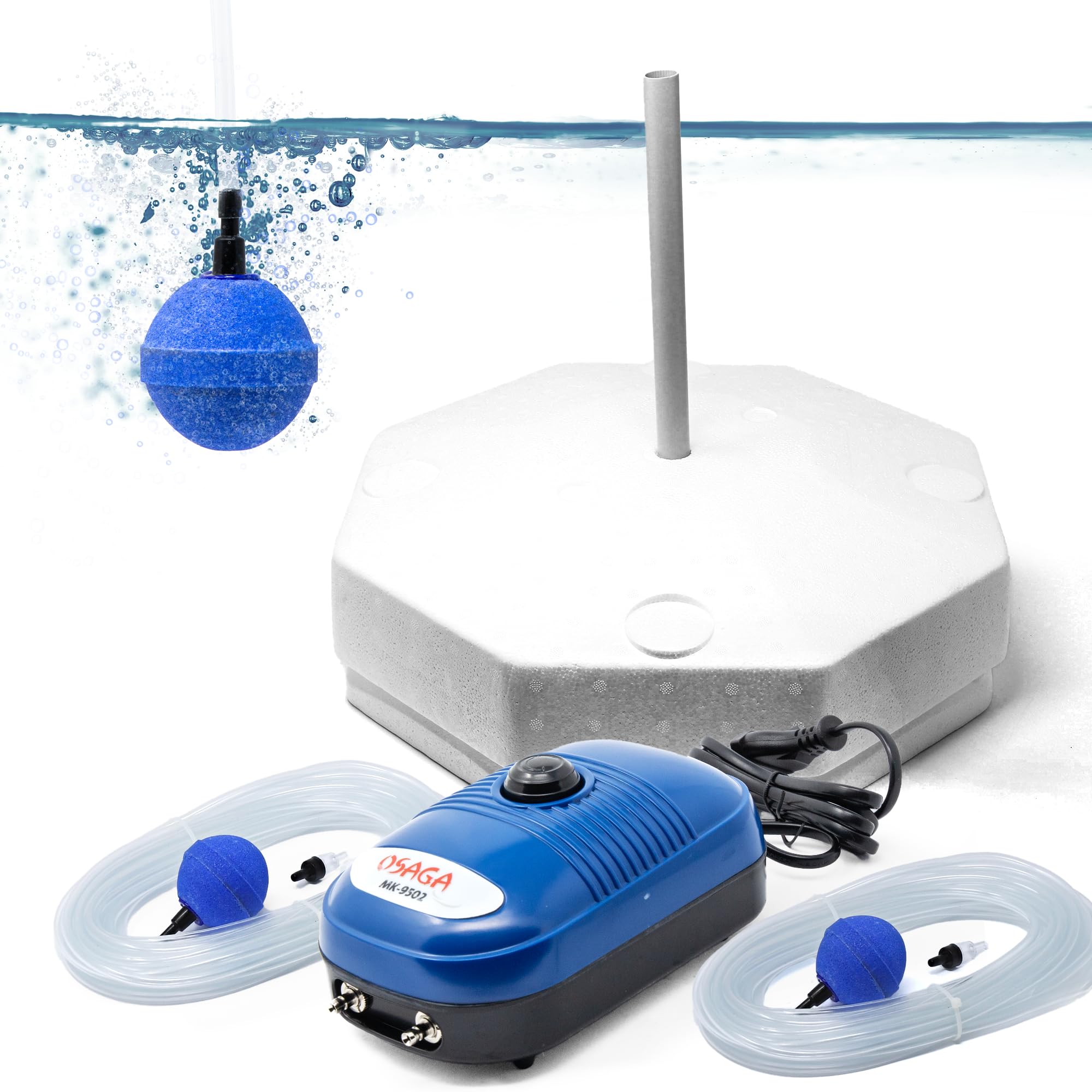 Eisfreihalter Gartenteich Komplettset MK-9502, Styropor Eisfreihalter mit Lüftungsrohr, 2-Wege Belüftungspumpe und Zubehör, für einen eisfreien Teich im Winter Set mit Osaga MK-9502 Pumpe Angebot bei HelloDeals