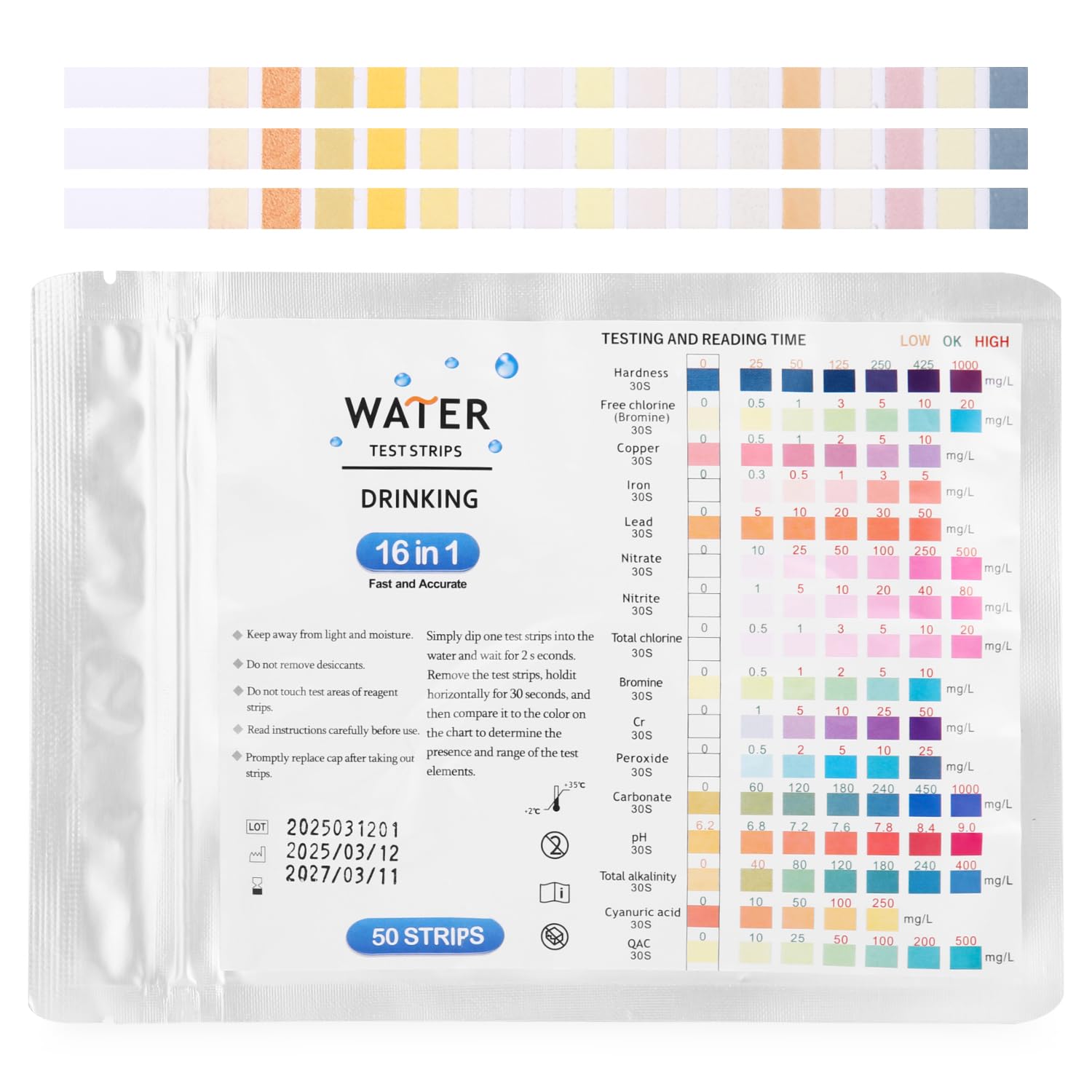 50PCS Wassertester Trinkwasser 16-in-1 Trink- und Aquarienwasser-Testkit Schnell und genau pH, Chlor, Härte, Blei, Kupfer und mehr für Haus, Pool, Hydroponik, Urin, Brunnen und Leitungswasser Angebot bei HelloDeals