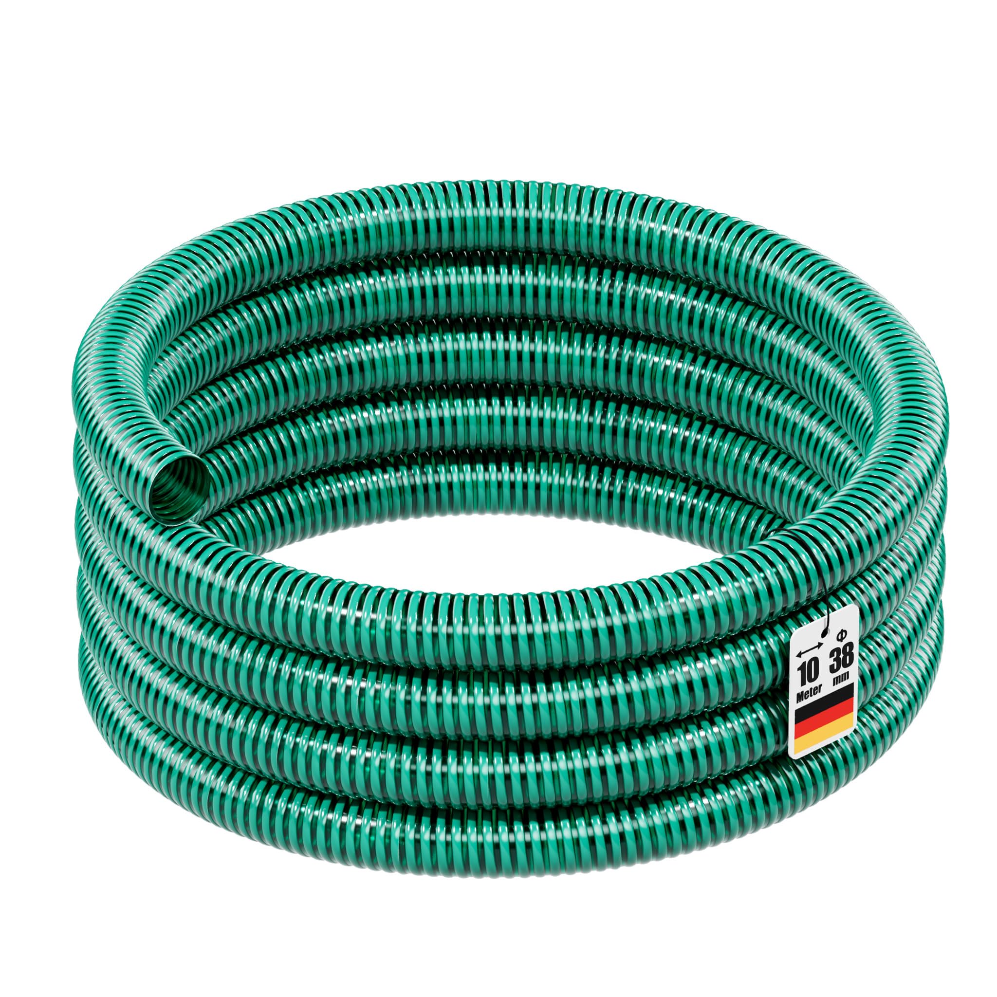 Wiltec Saugschlauch Druckschlauch 10m, flexibel, 38mm (1 1/2") grün - Made in Europe, zum Anschluss an Teichpumpen und Hauswasserwerke 38mm (1 1/2") 10 m Angebot bei HelloDeals