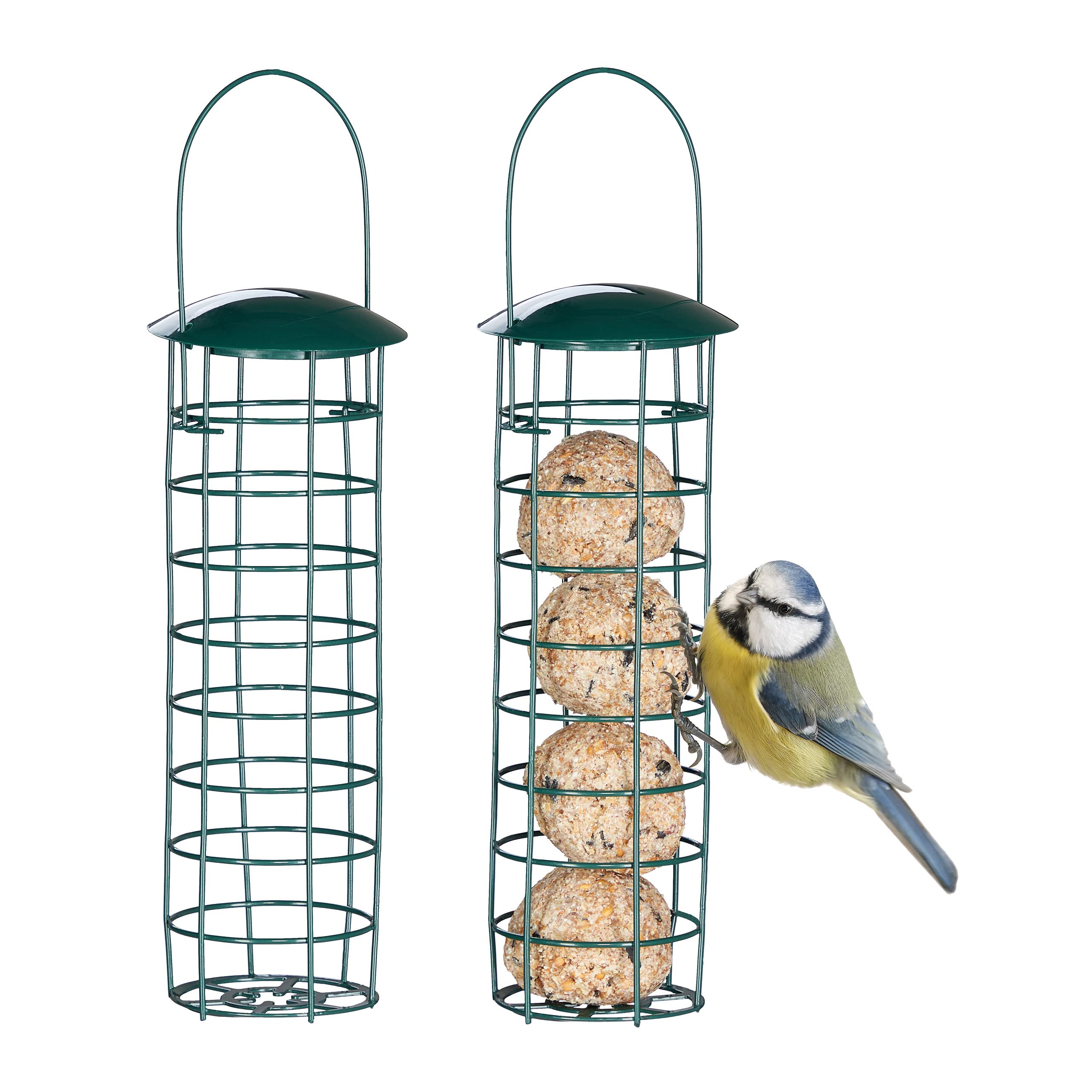 Relaxdays Meisenknödelhalter 2er Set, zum Aufhängen, HxD 31x8,5 cm, Vogelfutterspender für Wildvögel, Metall, dunkelgrün Angebot bei HelloDeals