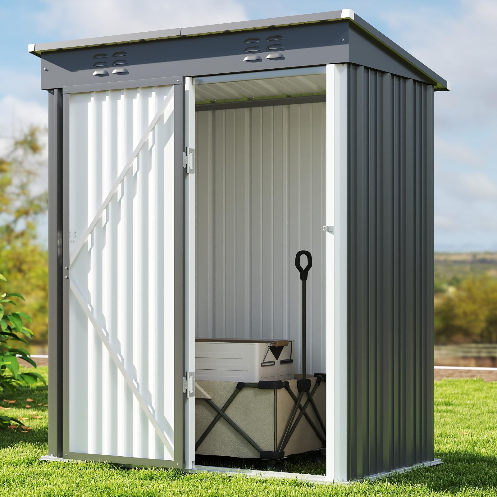 Bealife Metall-Geräteschuppen 180 x 162 x 95 cm, Geräteschuppen aus Stahl, Gartenschuppen, Lagerschuppen im Freien, Gartenhaus für Hinterhof, Terrasse, Rasen (Grau) Angebot bei HelloDeals