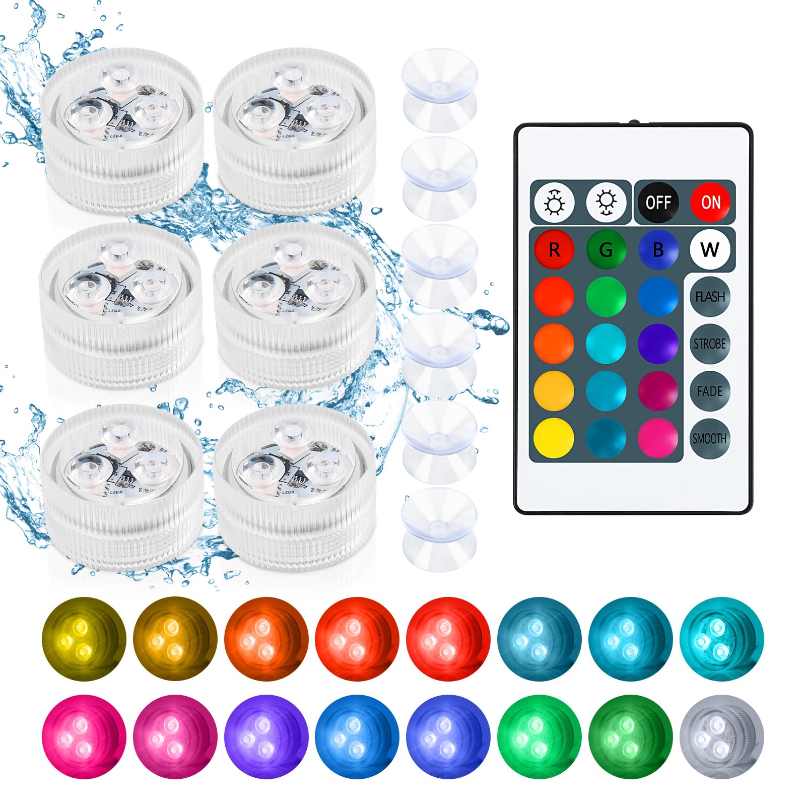 LED Teelichter 6 Stück Mit 4 Modi 16 RGB Farben - Wasserdichte Lichter Mit Fernbedienung und 6 Saugnäpfen, IP68 Unterwasser Kerzen für Aquarium, Pool, Teich, Garten, Party Angebot bei HelloDeals