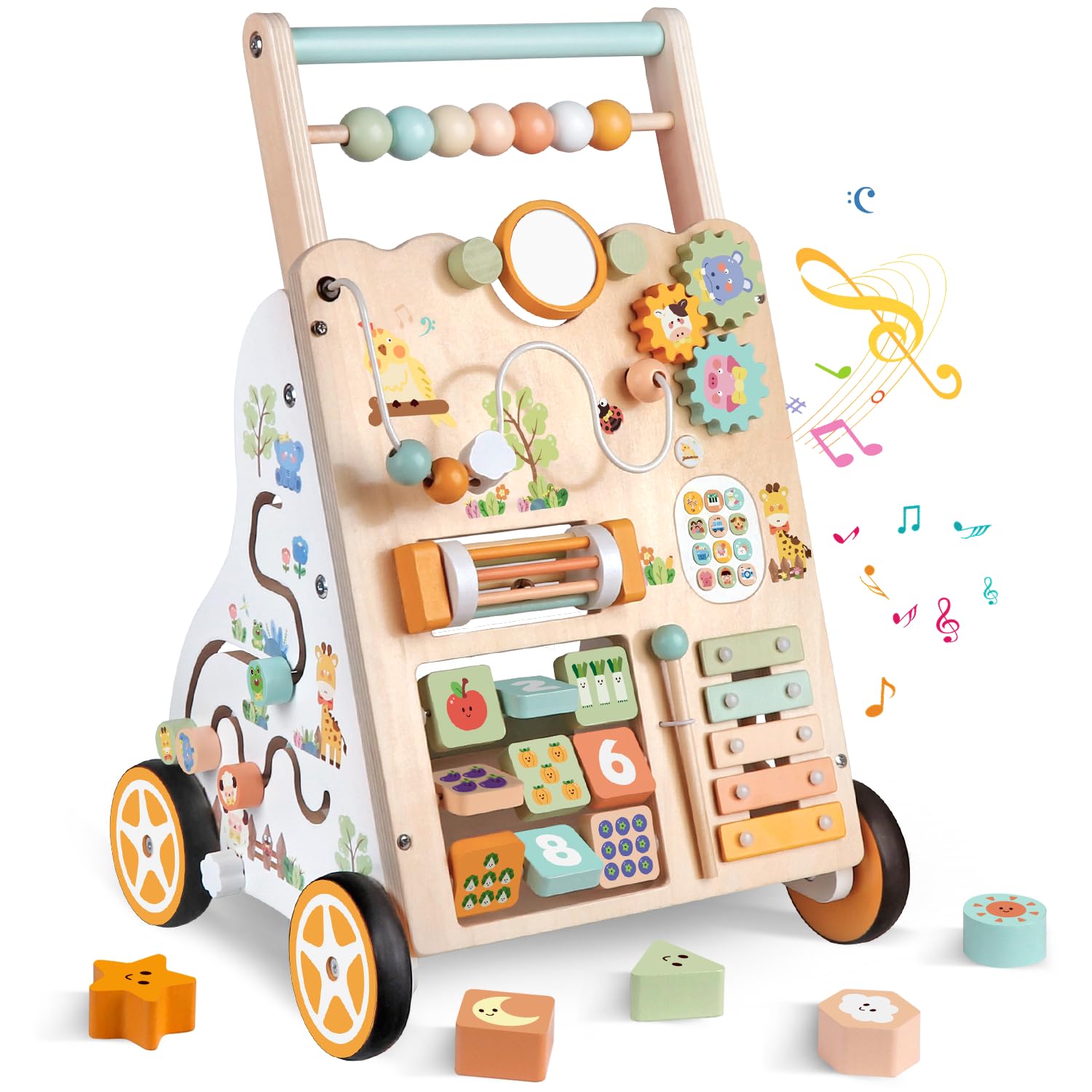 Baby Holz Lauflernwagen mit Rädern – Montessori Lauflernspielzeug für Mädchen & Jungen ab 1 Jahr – Schiebewagen mit Aktivitätscenter, Verstellbarer Geschwindigkeit & Höhe – ab 12 Natürliche Angebot bei HelloDeals
