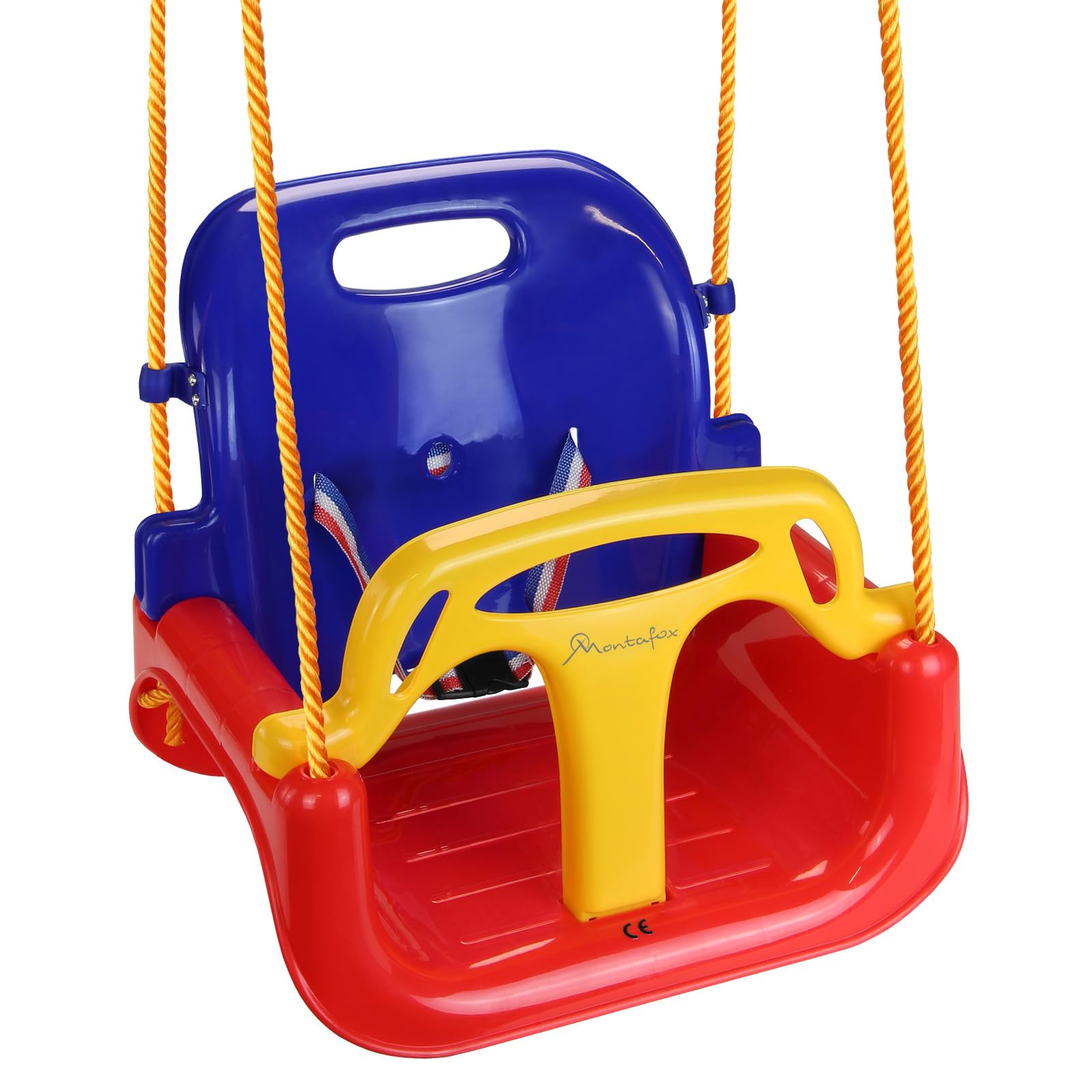 Montafox Kinderschaukel Babyschaukel 3 in 1 verstellbar mitwachsend Kinder Schaukel mit Rückenlehne Anschnallgurt, Farbe:bunt Angebot bei HelloDeals