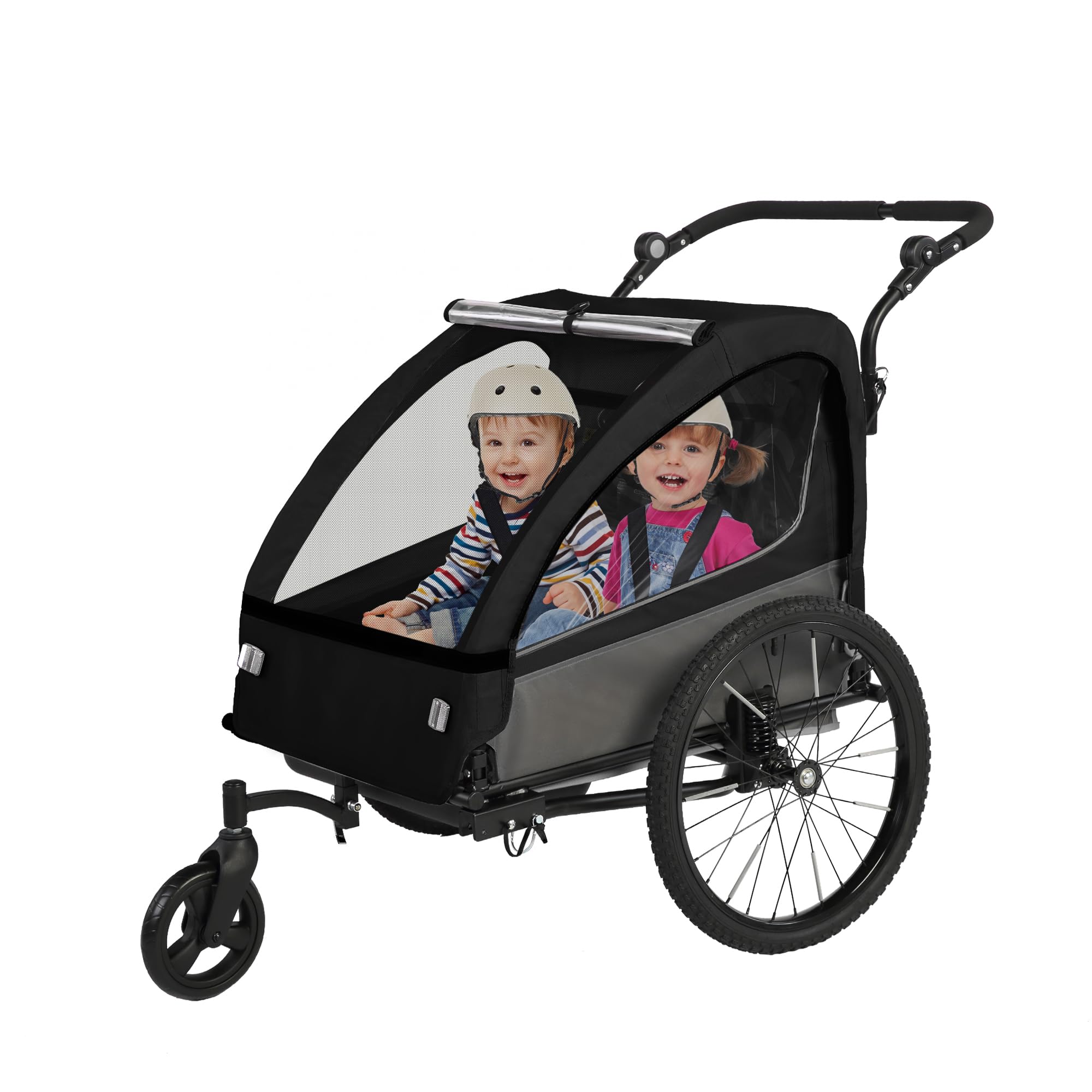 SEPNINE® 2 in 1 Kinderanhänger & Kinderwagen mit Federung, Fahrradanhänger für 1 bis 2 Kinder max, Joggerfunktion, Faltbar, Geräumiger Kofferraum Schwarz Angebot bei HelloDeals