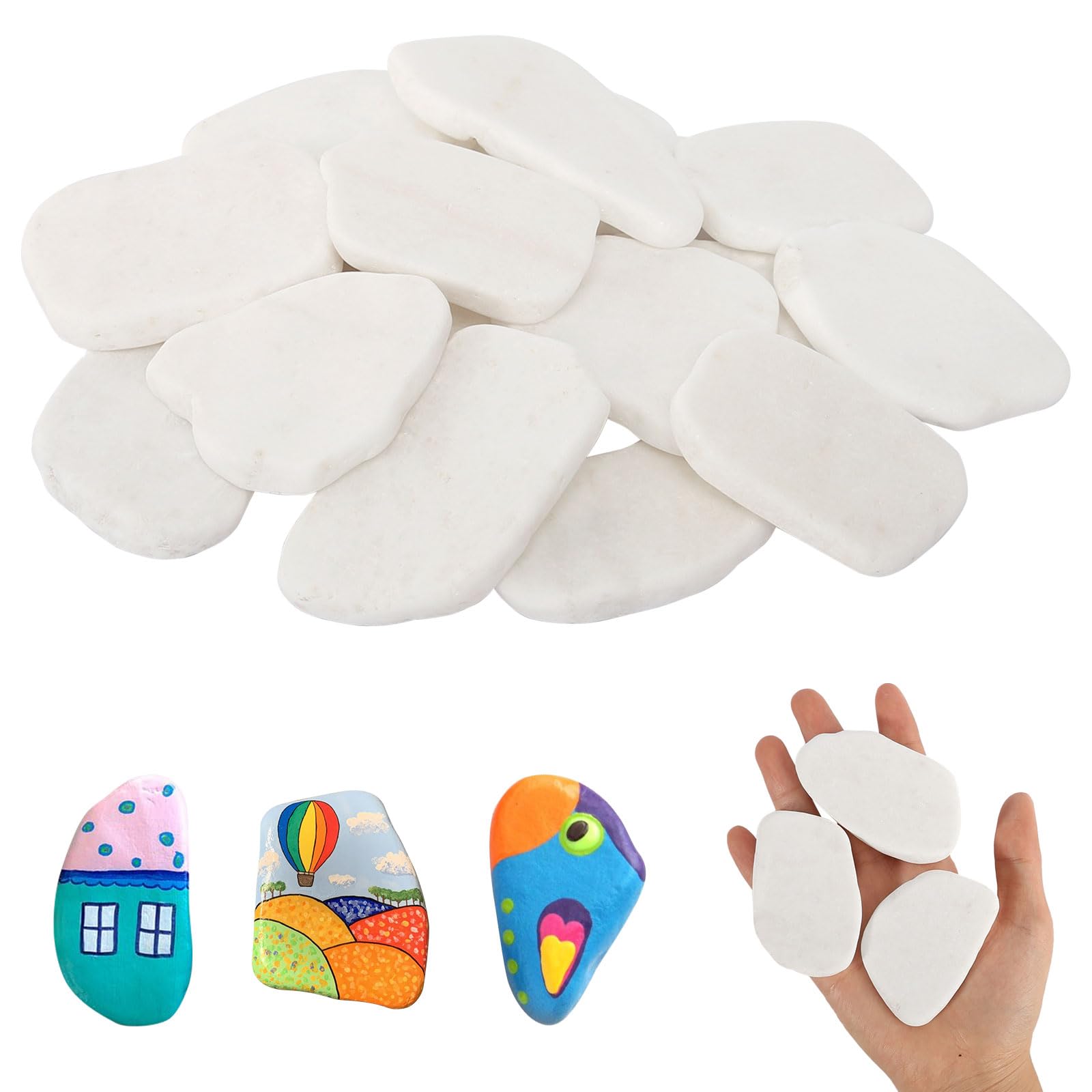 prota 15 Stück Steine zum Bemalen, 5-8 cm Glatte Große Kieselsteine, Flache Kieselsteine zum Basteln Weiße Kies Dekosteine Strand Kiesel Garten Kieselsteine für Bunte Malerei Dekoration Angebot bei HelloDeals