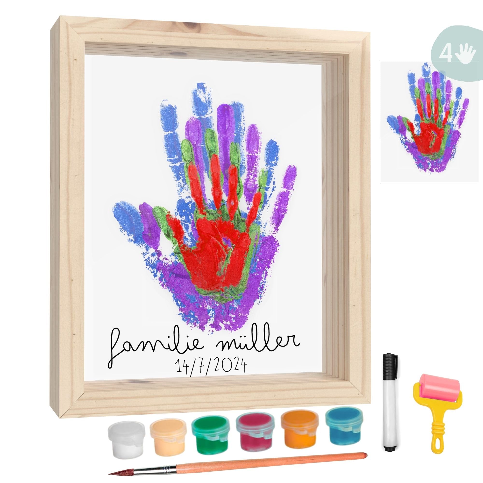 Fußabdruck Baby Set und für die Ganze Familie mit Platz für 4 Familienmitglieder, Rahmen zum Malen Handabdruck Baby, Handabdruck Set Familie, Ideal als Baby Geschenk Holz Angebot bei HelloDeals