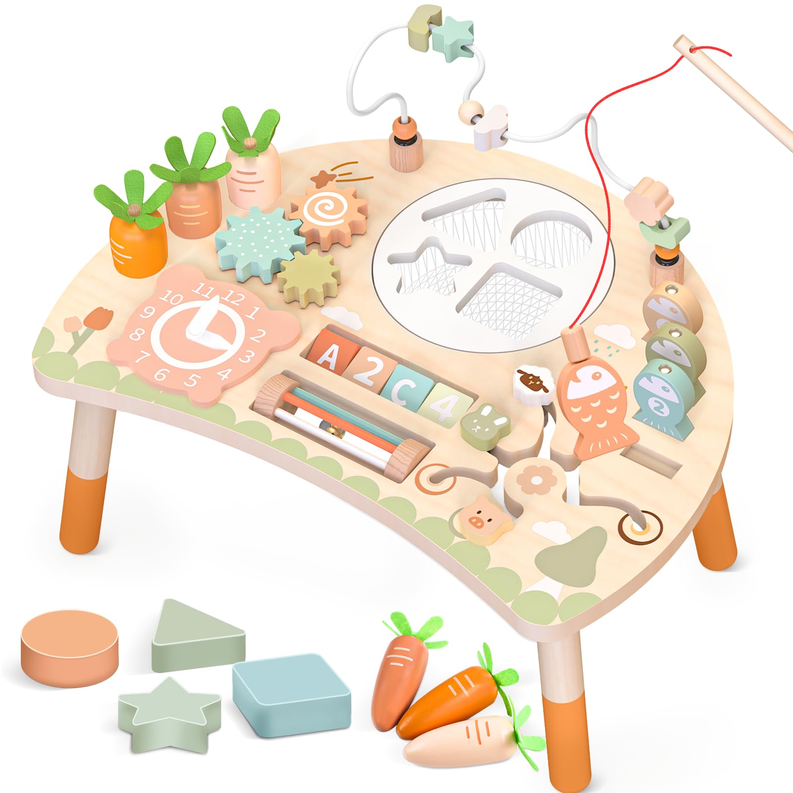 Holz-Aktivitätstisch für Kinder, Baby Montessori Spielzeug 9-in-1 Spieltisch ab 1 2 3 Jahr, Kinderspielzeug Holzspielzeug Activity Tisch ab 12+ Monate, Eburtstag Weihnachten Geschenk 1+ Jahr Natürliche Farbe Angebot bei HelloDeals