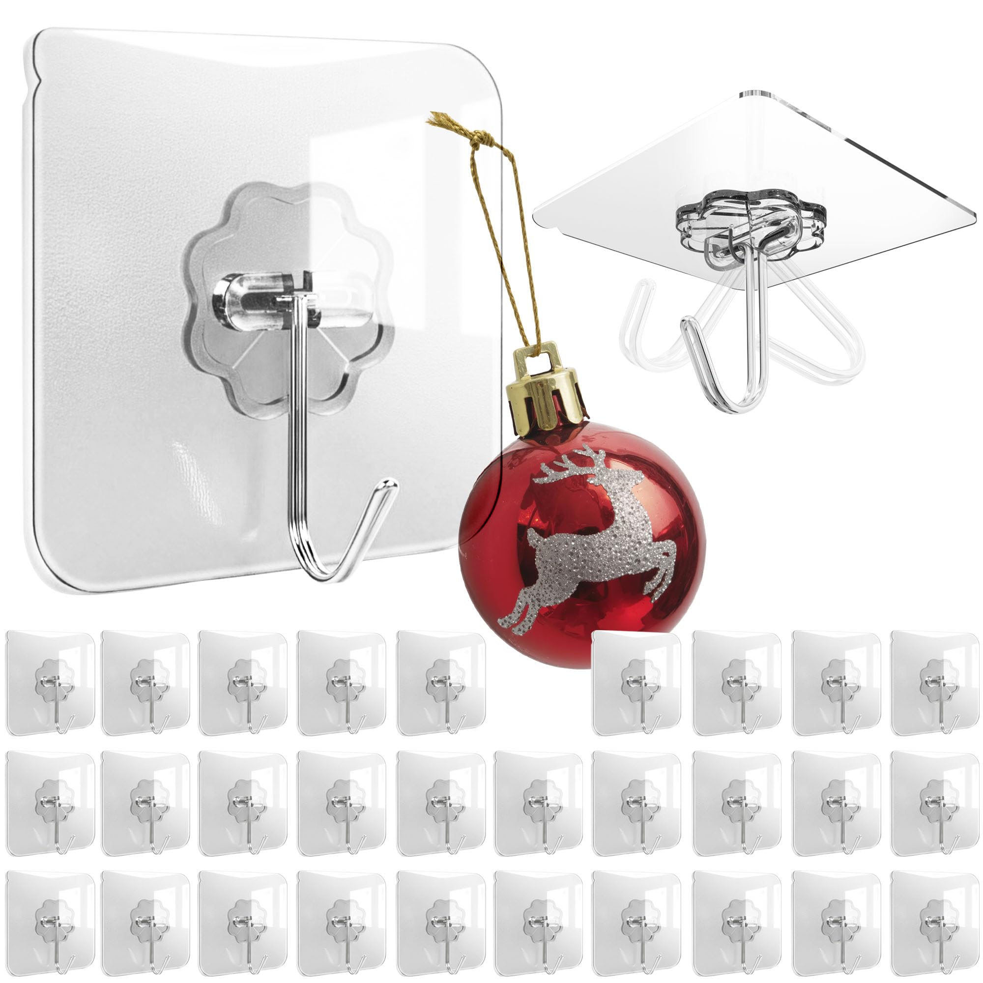 Menz Klebehaken extra stark, 30 Stück Transparent Haken selbstklebend (10 kg), Wasserdicht und wetterfest Wandhaken selbstklebend, Mehrzweck Klebe Haken für Küche, Bad, Deko 30er set Angebot bei HelloDeals