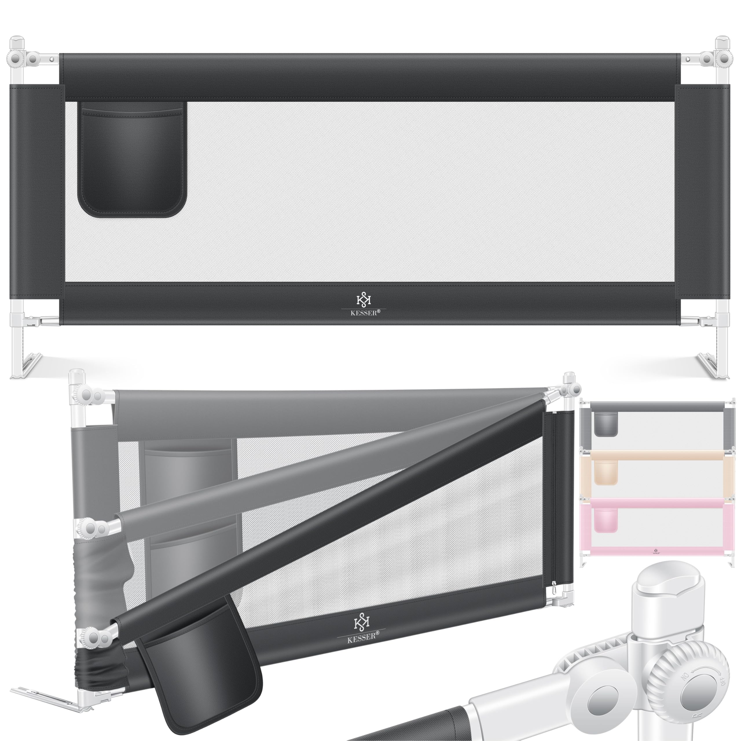 KESSER® Bettschutzgitter 200cm Reise Bett Rausfallschutz verstellbar Bed Guard Rail Bumper, Kinder/Baby, Bettgitter Klappbar, Kinderbett Kinderbettschutzgitter, Tasche, Dunkelgrau, Höhe: 72 bis 96cm 200cm Dunkelgrau Angebot bei HelloDeals