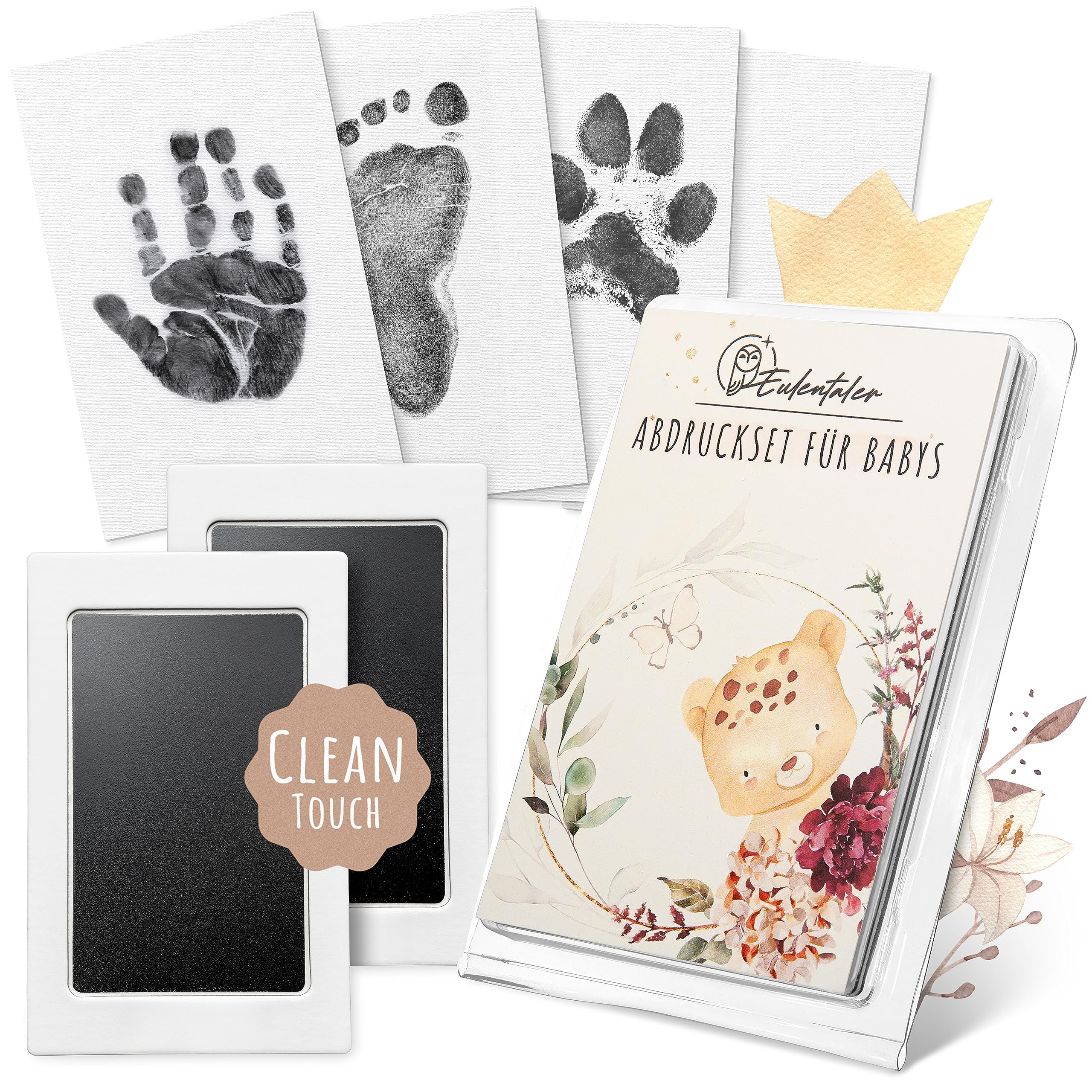 EULENTALER ® Das Baby Abdruckset I 0-6 Monate I Von Pädagogen empfohlen I Für Handabdruck, Fußabdruck & Pfotenabdruck I inkl. 2 Stempelkissen & 4 Abdruckkarten I Geschenk zur Geburt Klein (0-6 Monate) Angebot bei HelloDeals