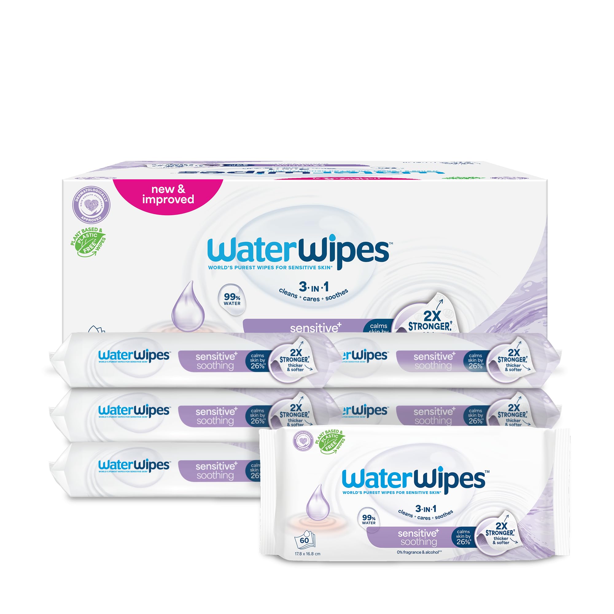 WaterWipes Sensitive+ Soothing Clean Wipes, Beruhigende Tücher, 360 Stück (6 Packungen), 3-in-1-Reinigung, Pflege, Beruhigung, 99% Wasser mit Pflanzenextrakt, parfümfreie Babyfeuchttücher 360 stück (6er Pack) Angebot bei HelloDeals