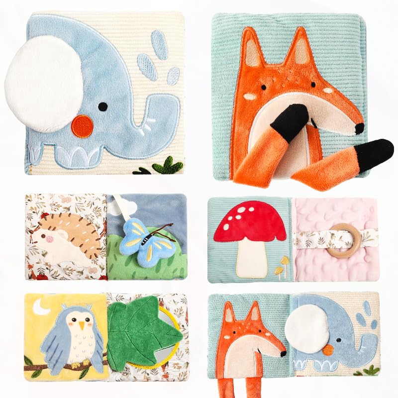 WOODEN TEETHER Babybuch Stoffbuch mit Spiegel, Baby Spielzeug 0-6 Monate Sensorisches Buch - Interaktive Fühlbuch Knisterbuch Babyspielzeug Geschenke für Neugeborene - Elefanten Klassische Version Angebot bei HelloDeals
