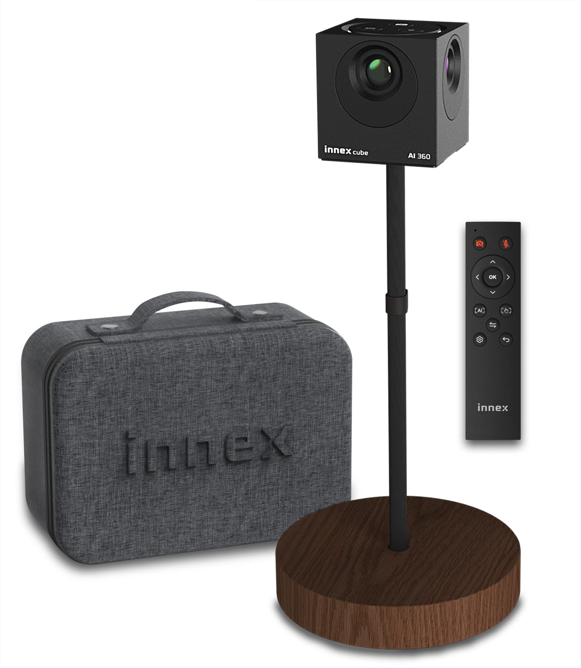 Innex Cube 4K 360-Grad-Videokonferenzkamera mit Mehreren KI-Modi, Zwei omnidirektionalen Mikrofonen, Fernbedienung, Plug-and-Play Webcam für PC, Zoom, Microsoft Teams, Open Space, Besprechungsraum Angebot bei HelloDeals