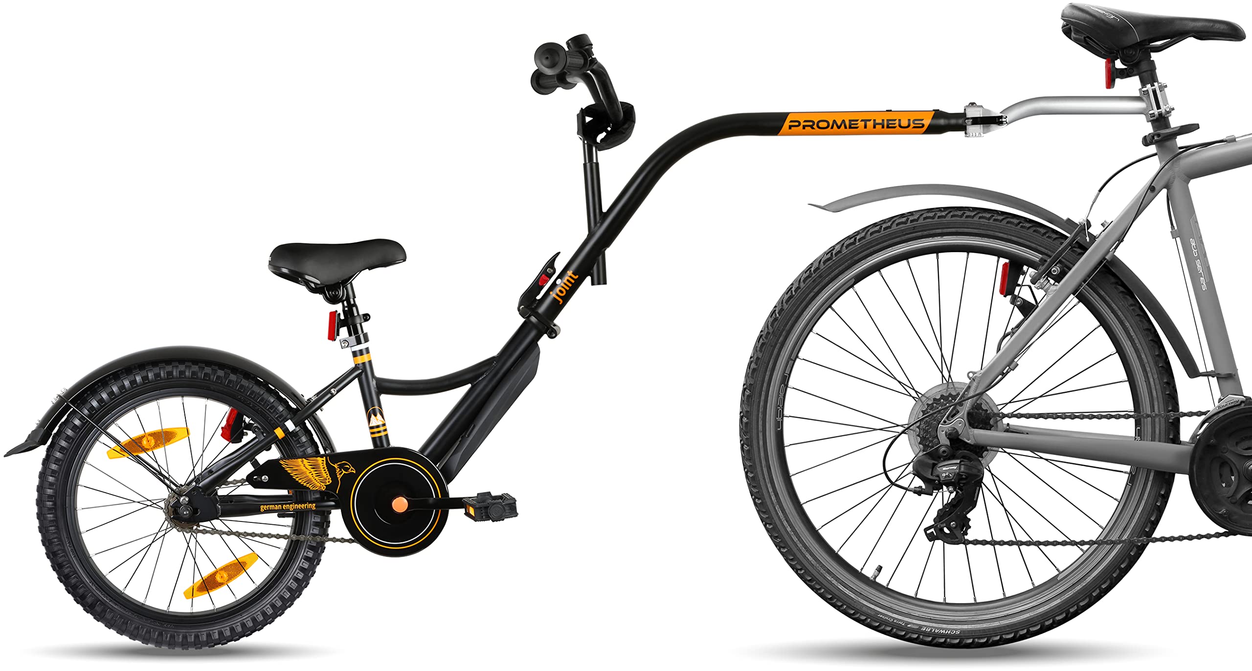 PROMETHEUS BICYCLES Fahrradanhänger Kinder | Tandem Fahrrad Kinder | Fahrrad Anhänger Kinder 18 Zoll Trailerbike Nachläufer ab 5-10 Jahre Schwarz Angebot bei HelloDeals